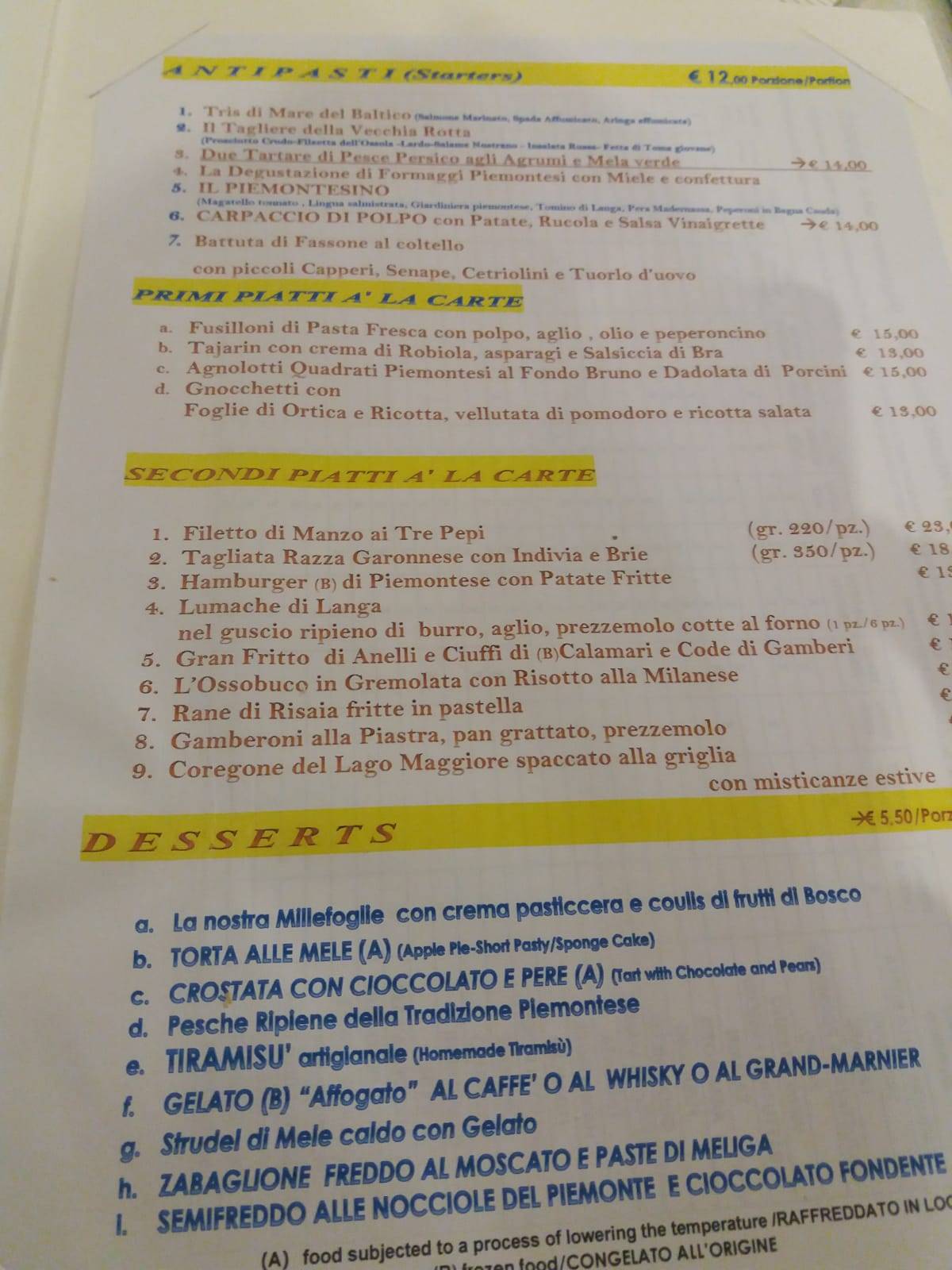 Menu de Ristorante La Rotta