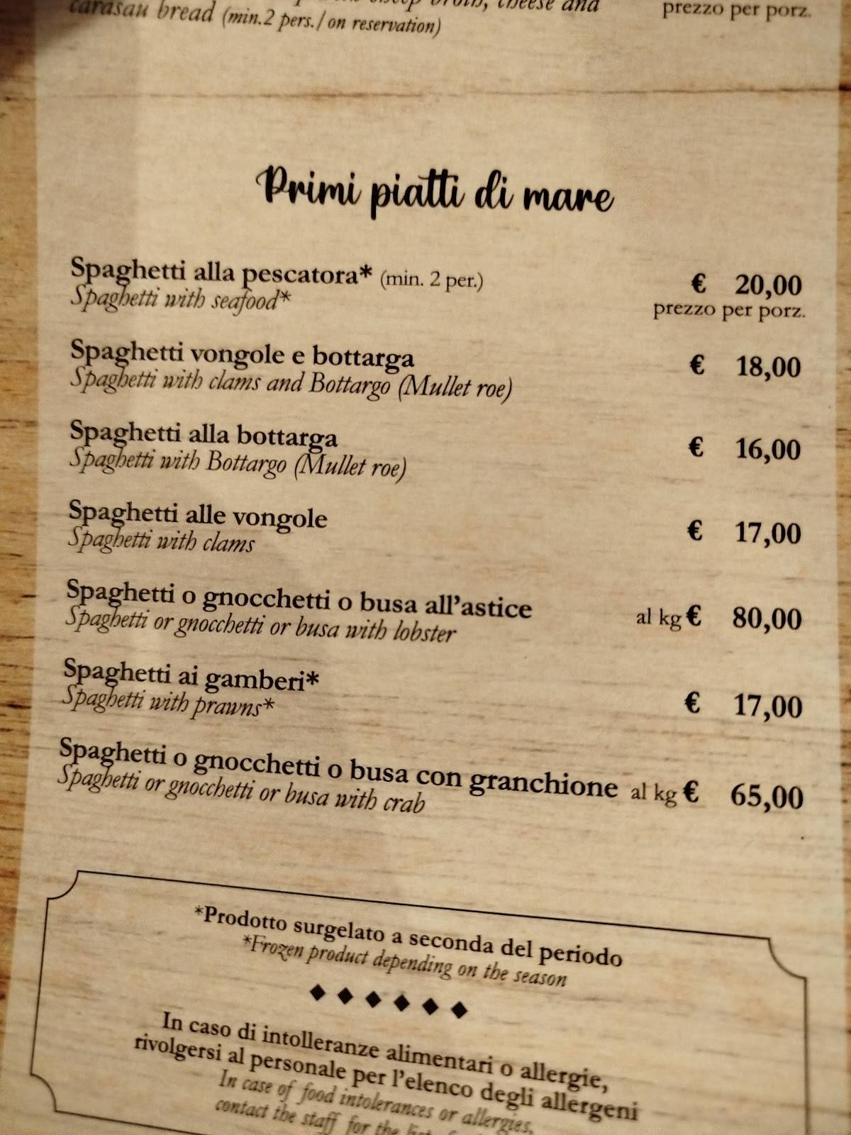 Menu di Ristorante Sa Runda Olbia 