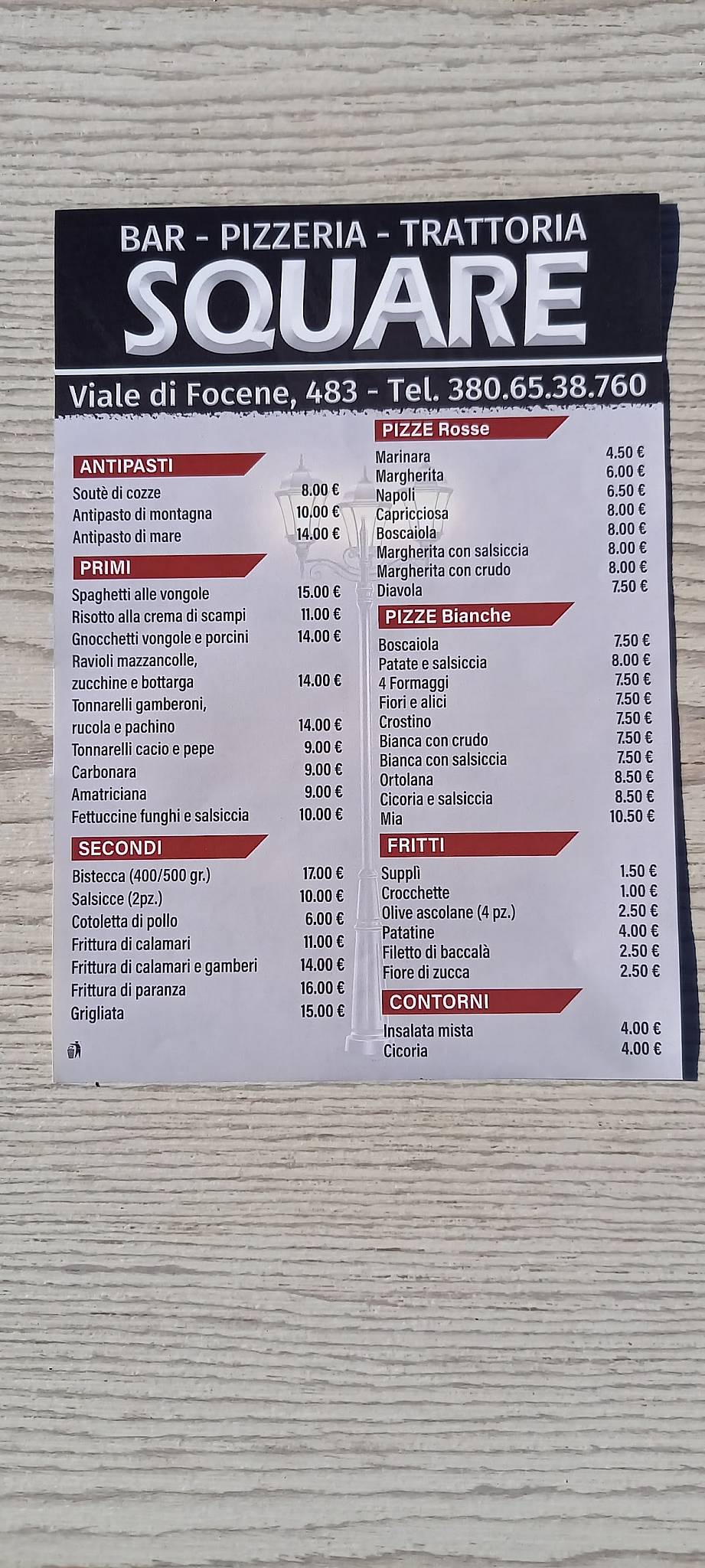 Menu di Ristorante Square 