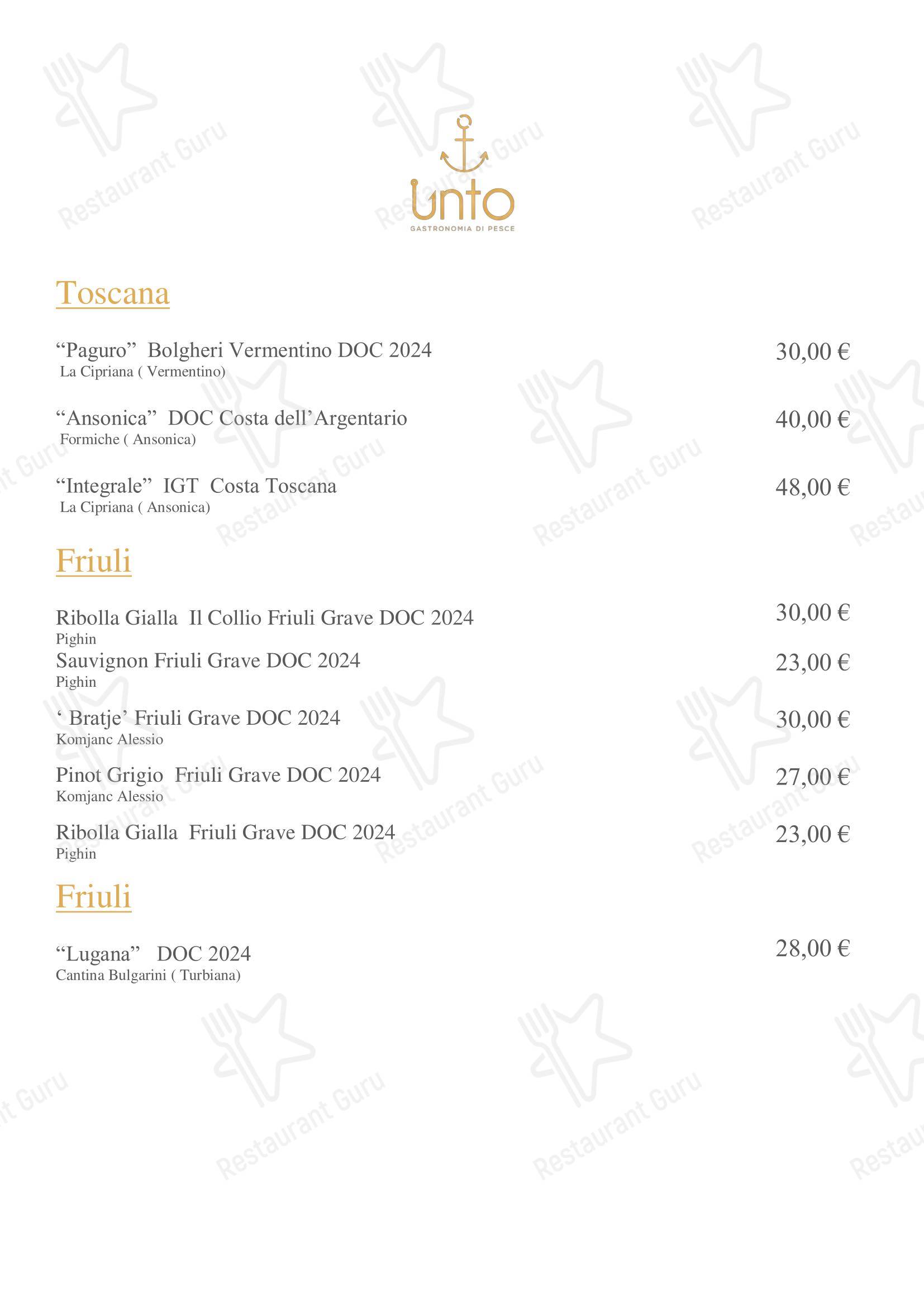 Menu bar per Ristorante Unto ristorante