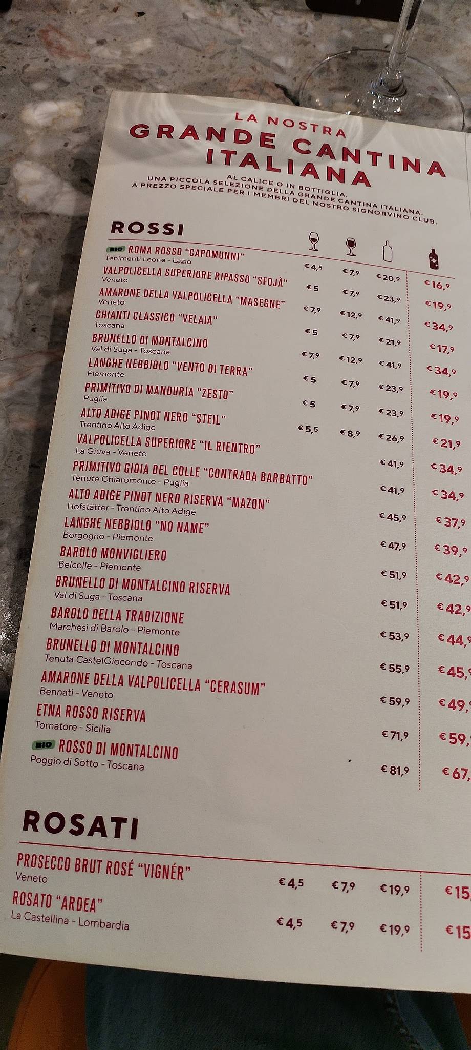 Menu di Signorvino Roma 