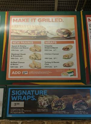 Menu de Subway