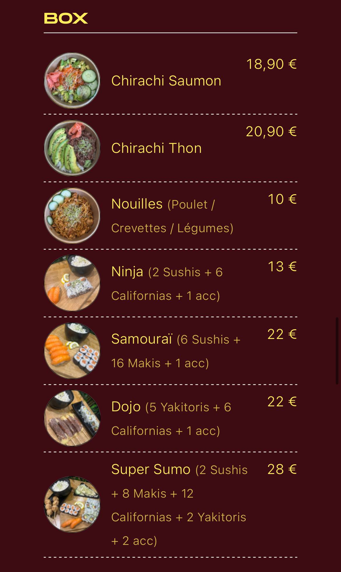 Menu de Sumo Sushi Rouen