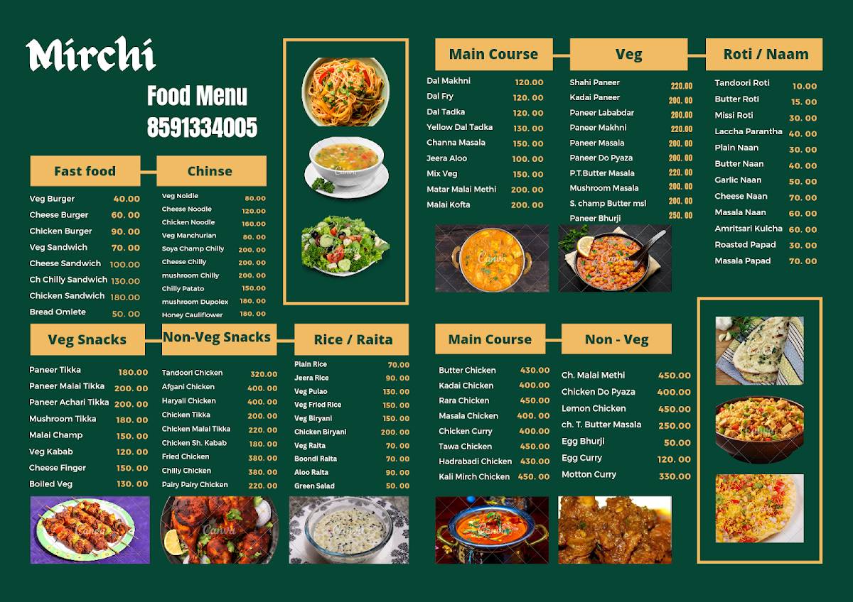 The Mirchi Restaurant menu