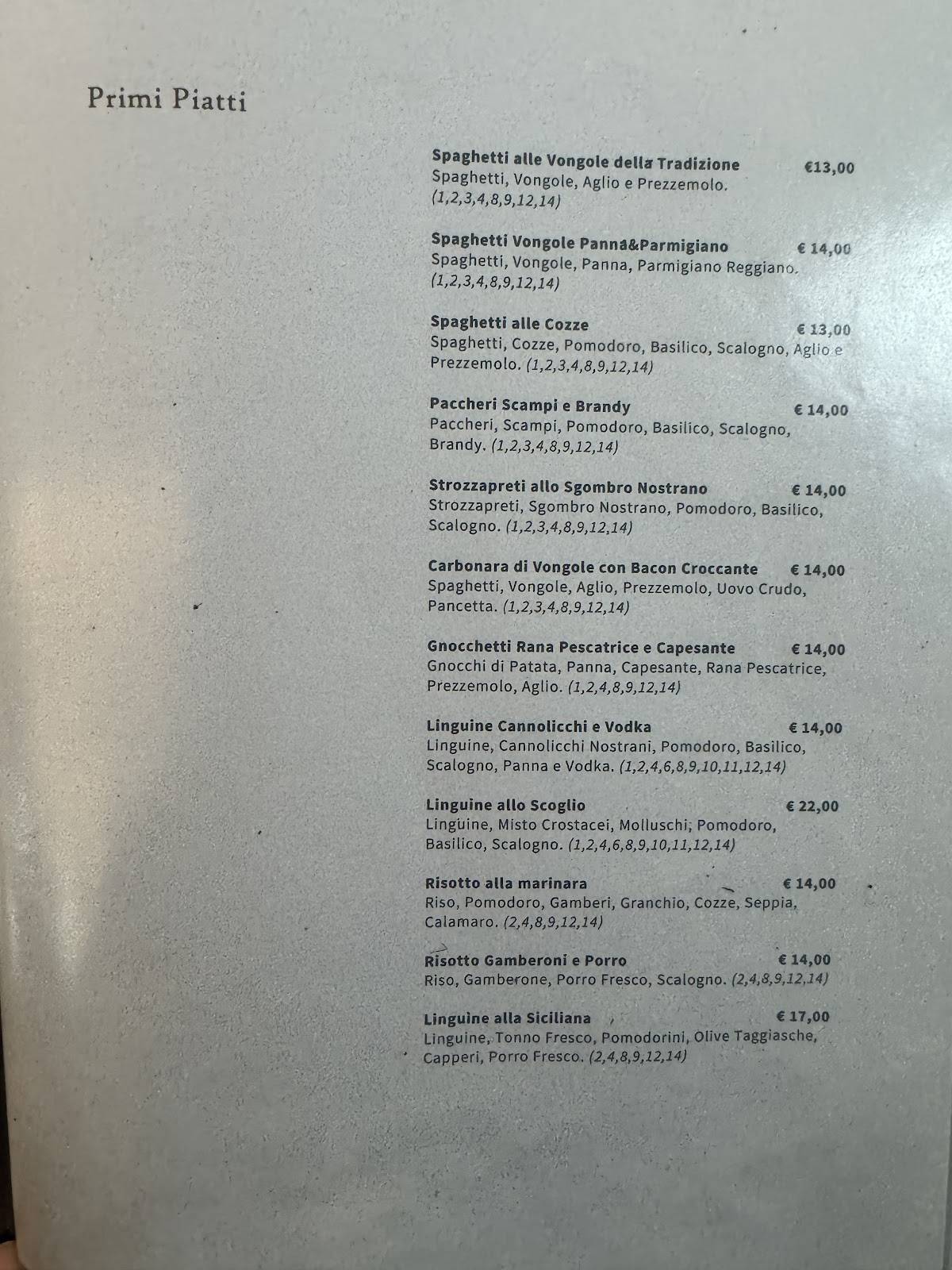 Menu di AMARE Ristorante 