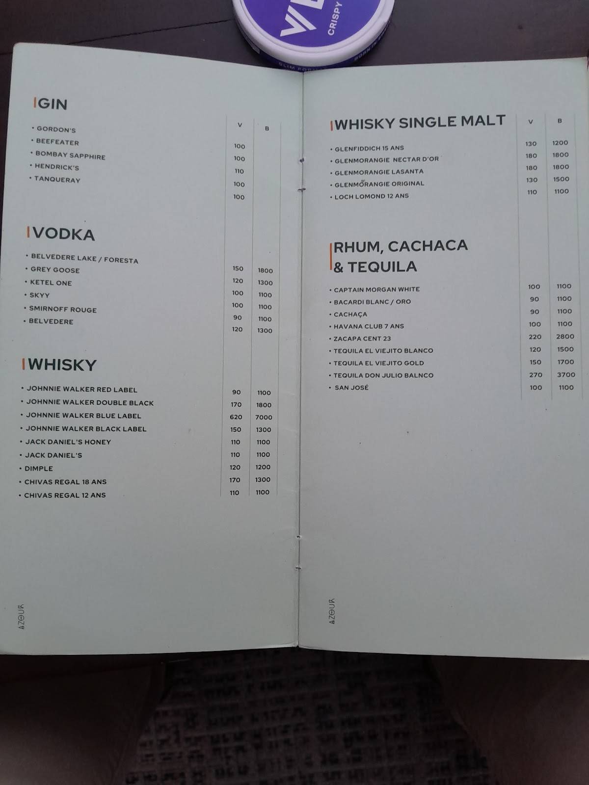 Menu de AZOUR Rabat Rooftop & Lounge