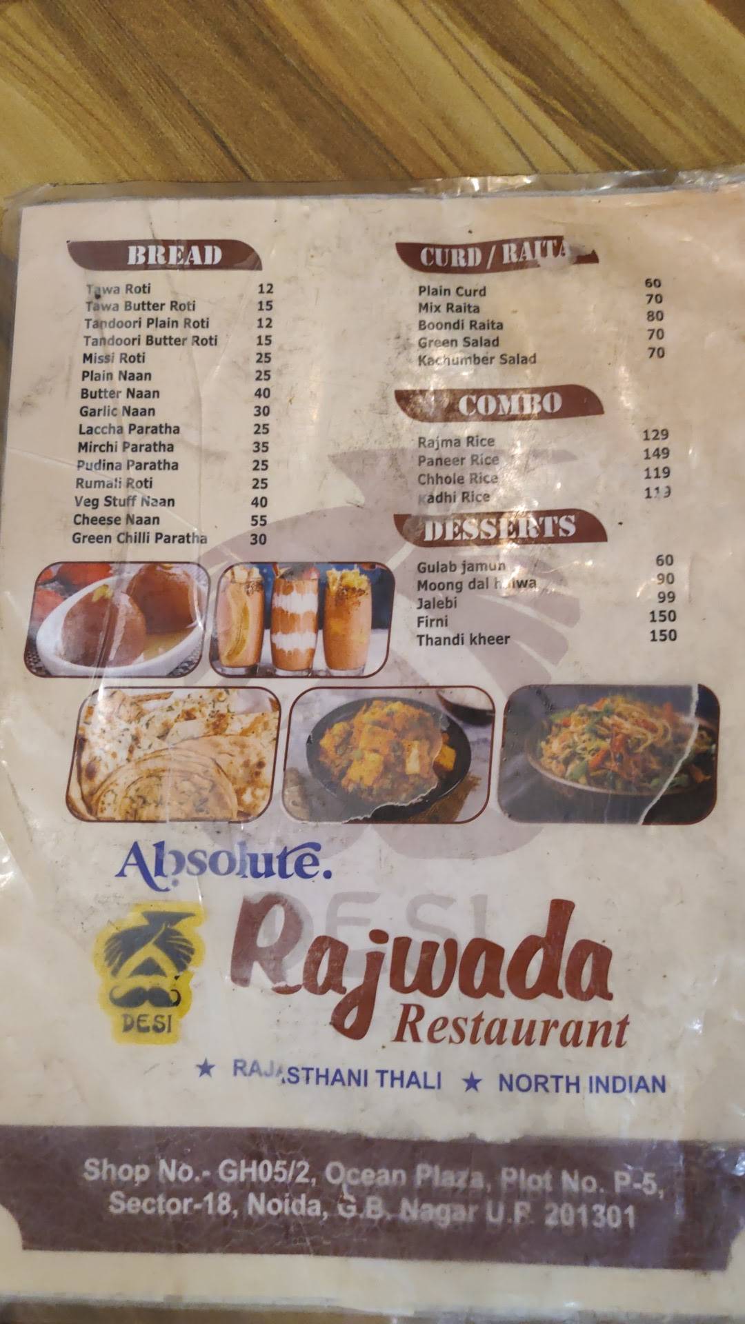 Absolute Desi Rajwada Restaurent menu