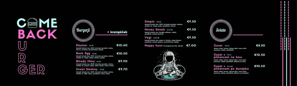 Menu di COME BACK BURGER, RISTOV ROBERT S.P. 