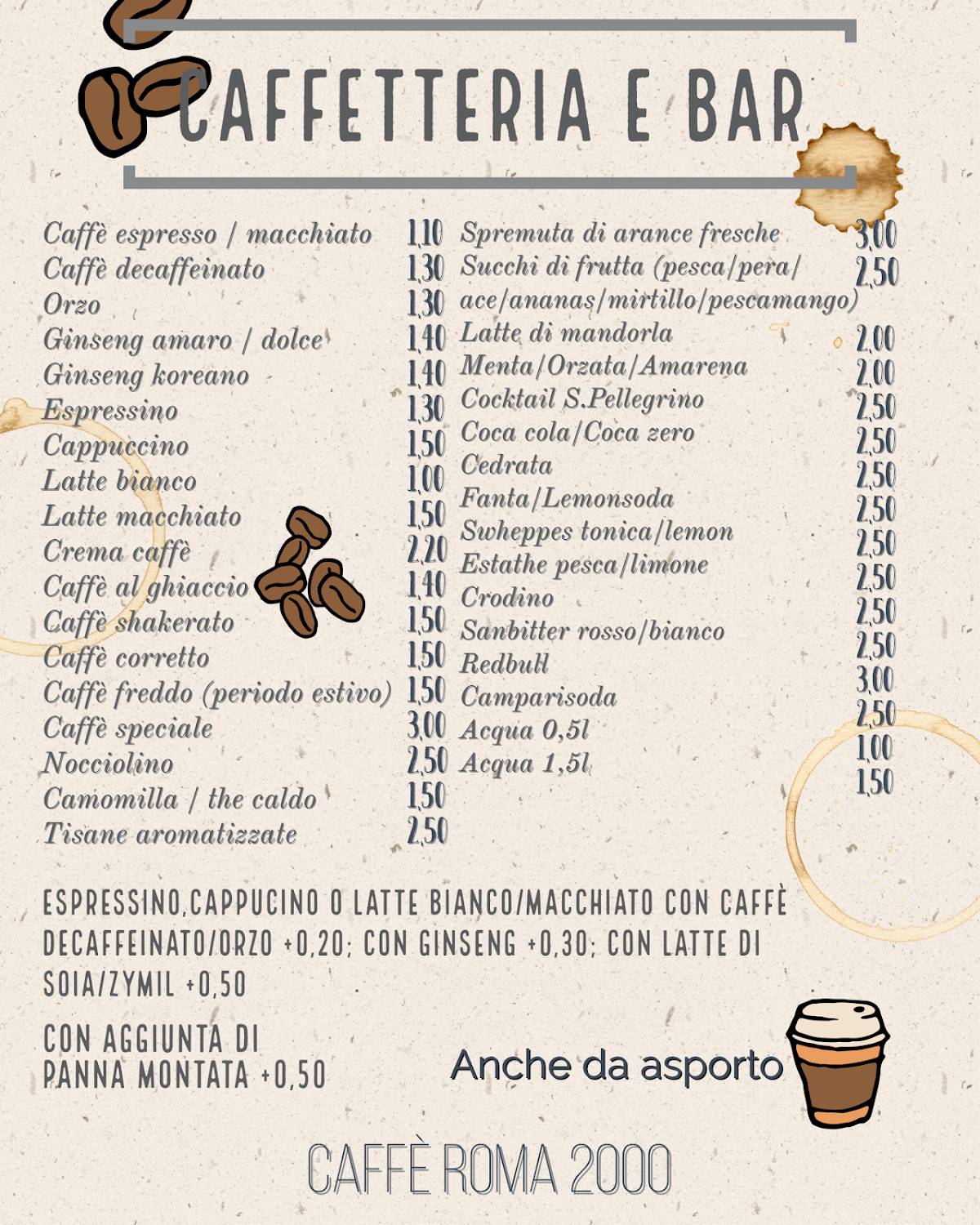 Menu di Caffè Roma 2000 