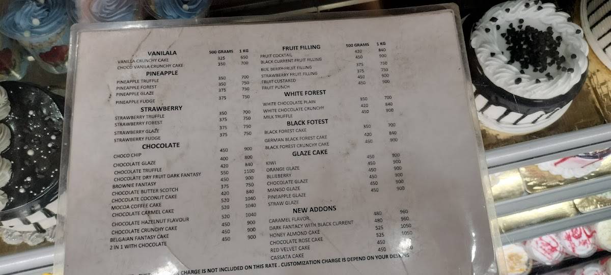 Cake Variations menu