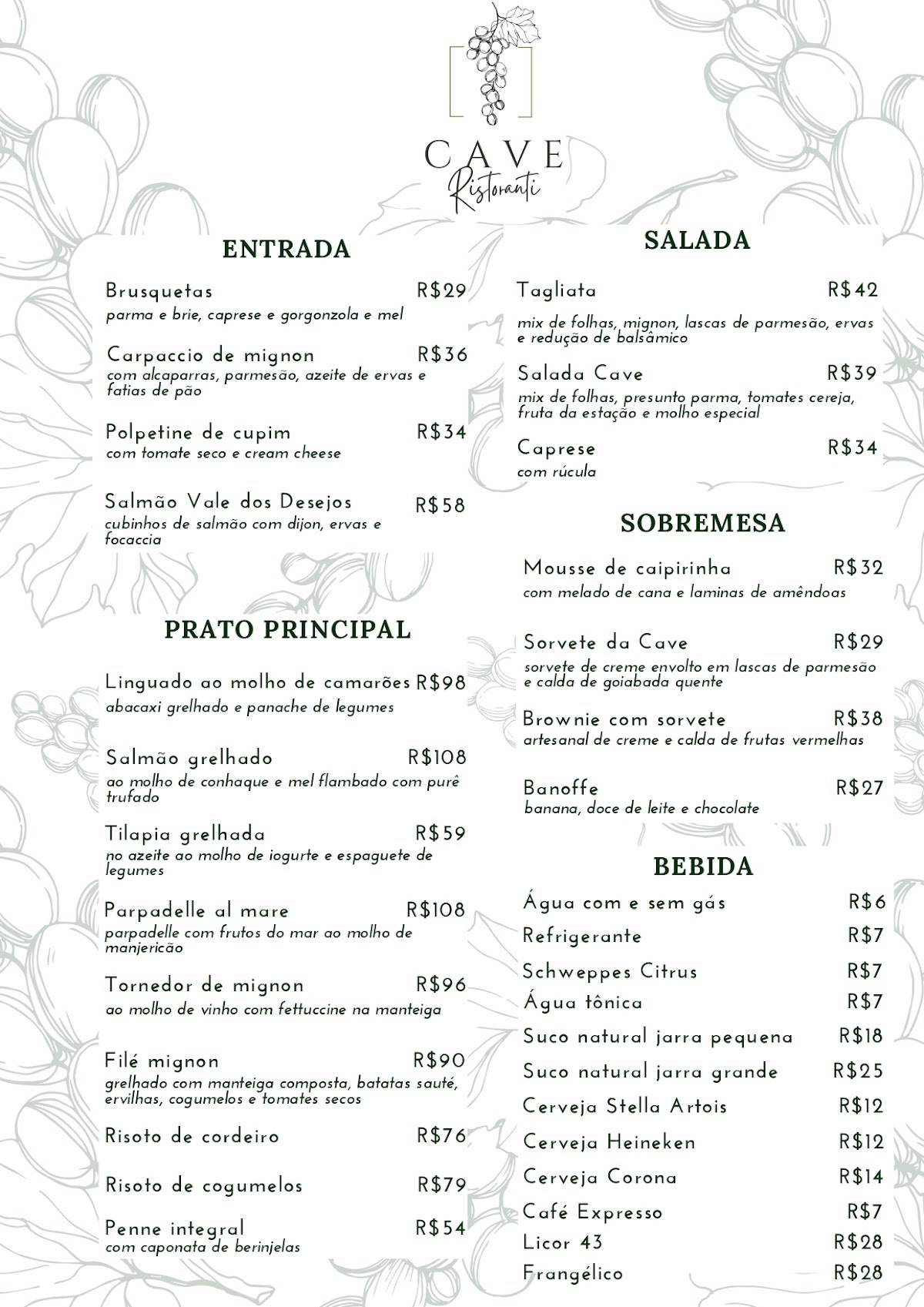 Cave Ristoranti cardápio