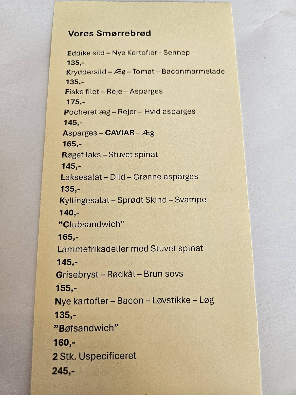 Menu de Det Røde Pakhus