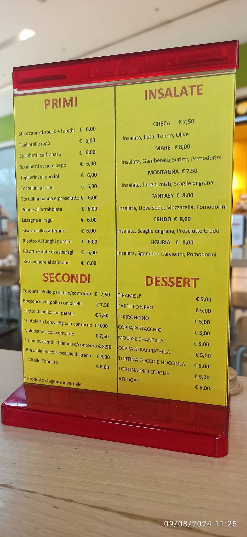 Menu di Fantasy Caffè 