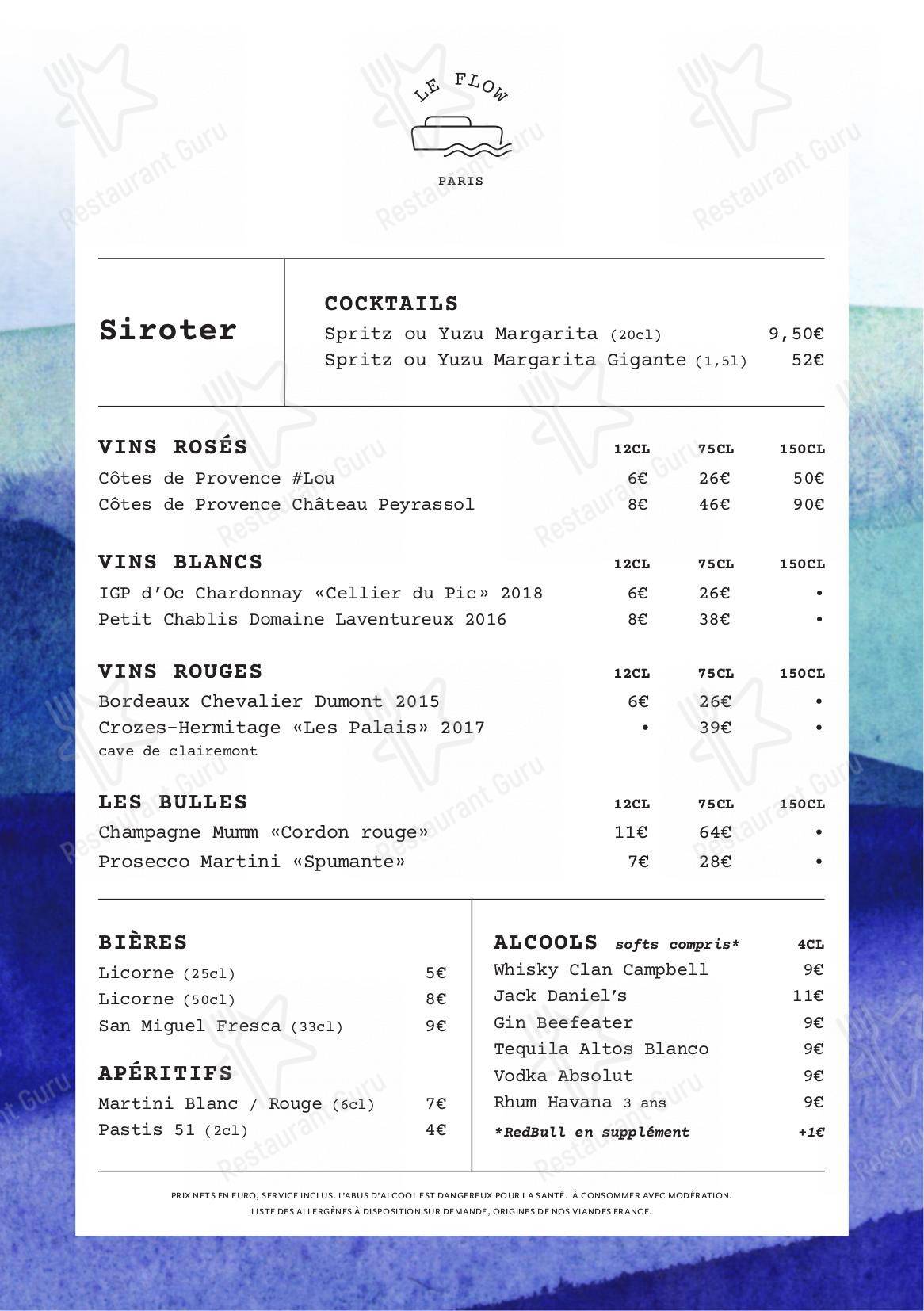 Крафт меню pour Le Flow boite de nuit