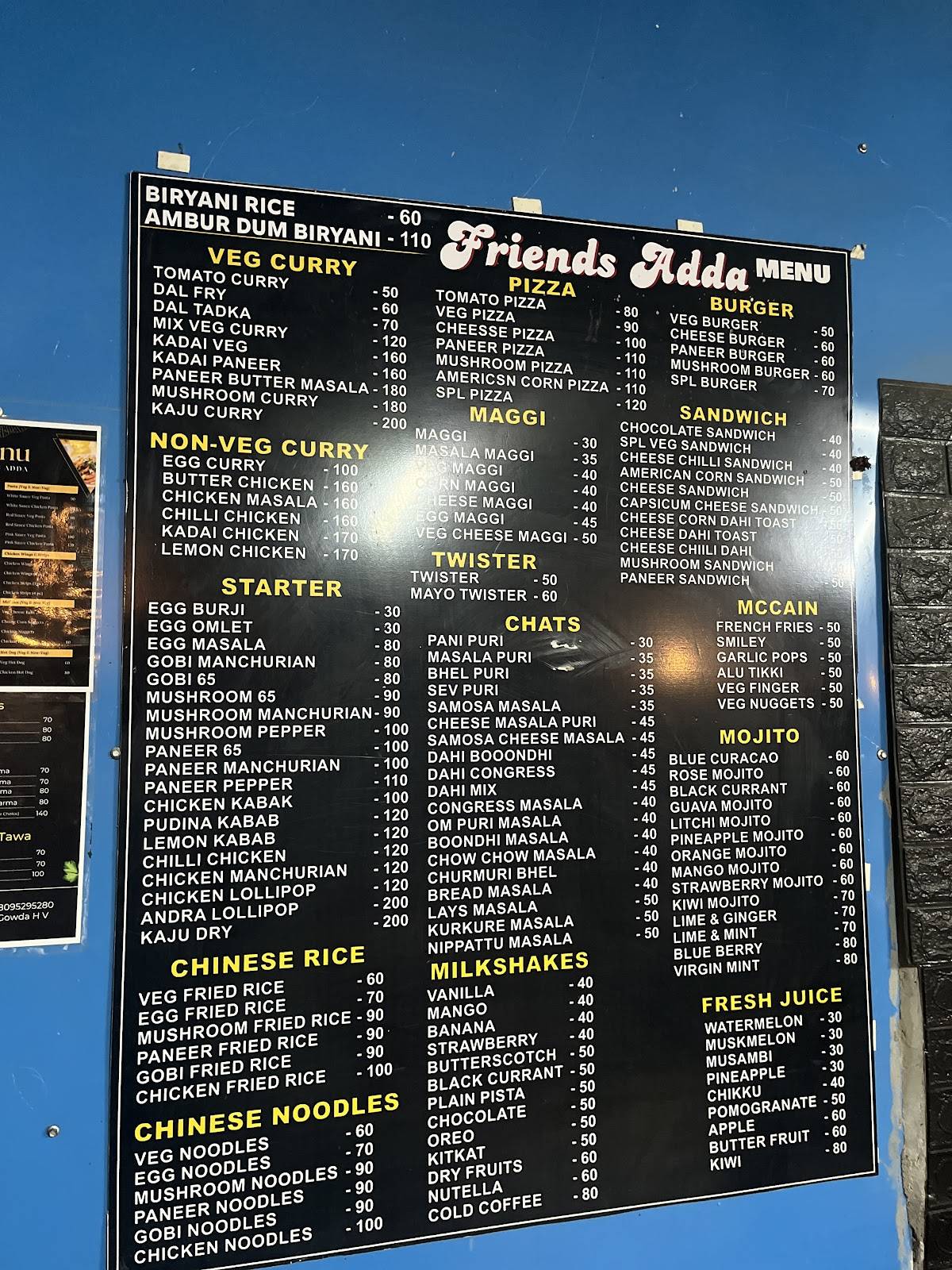 Friends Adda menu