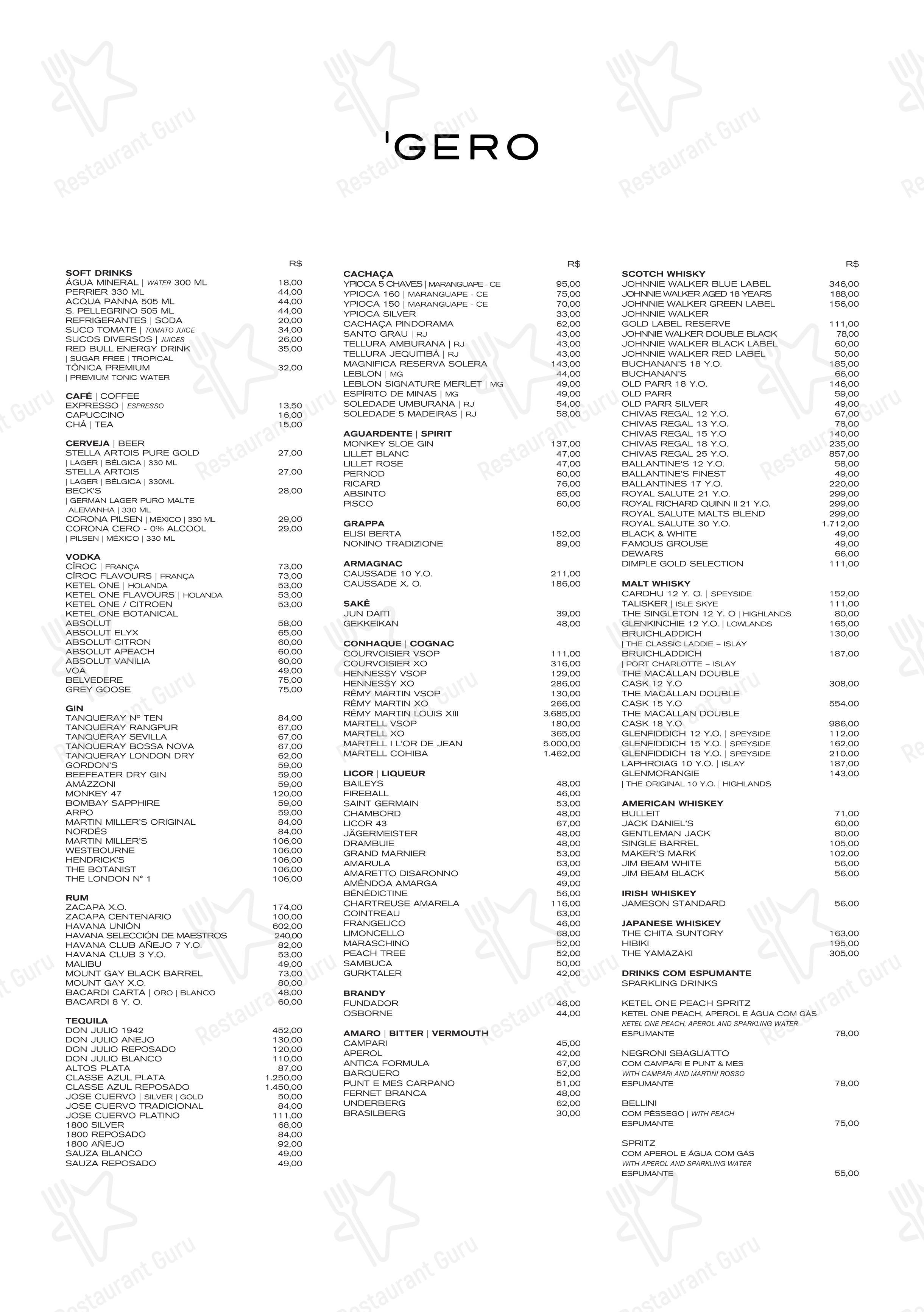 Menu bar para Gero Rio em Rio de Janeiro