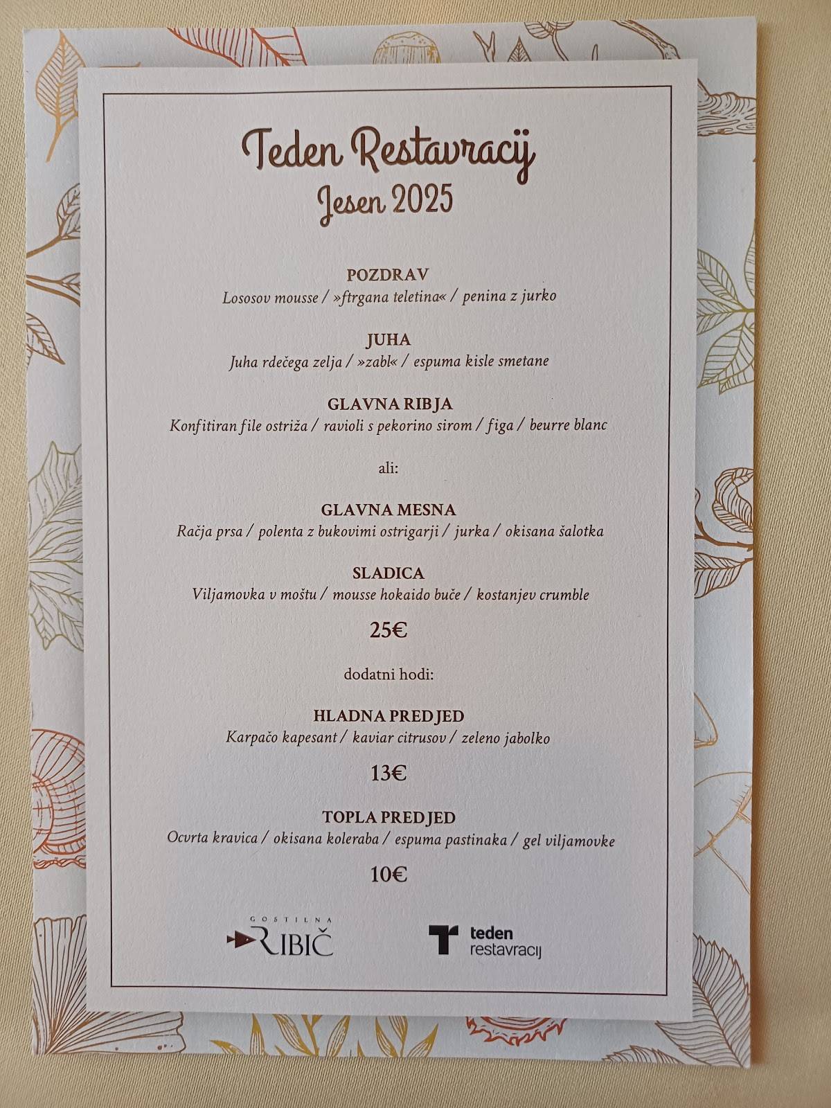 Menu di Gostilna Ribič 
