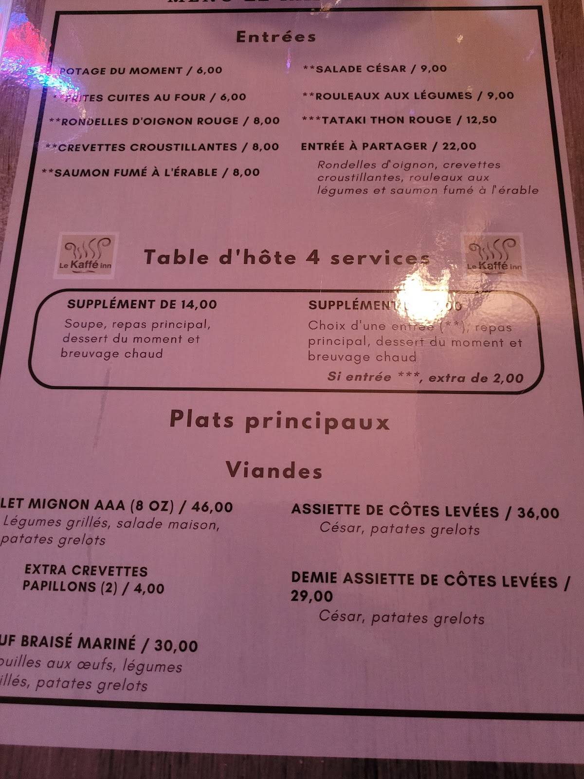 Menu de Le Kaffé Inn