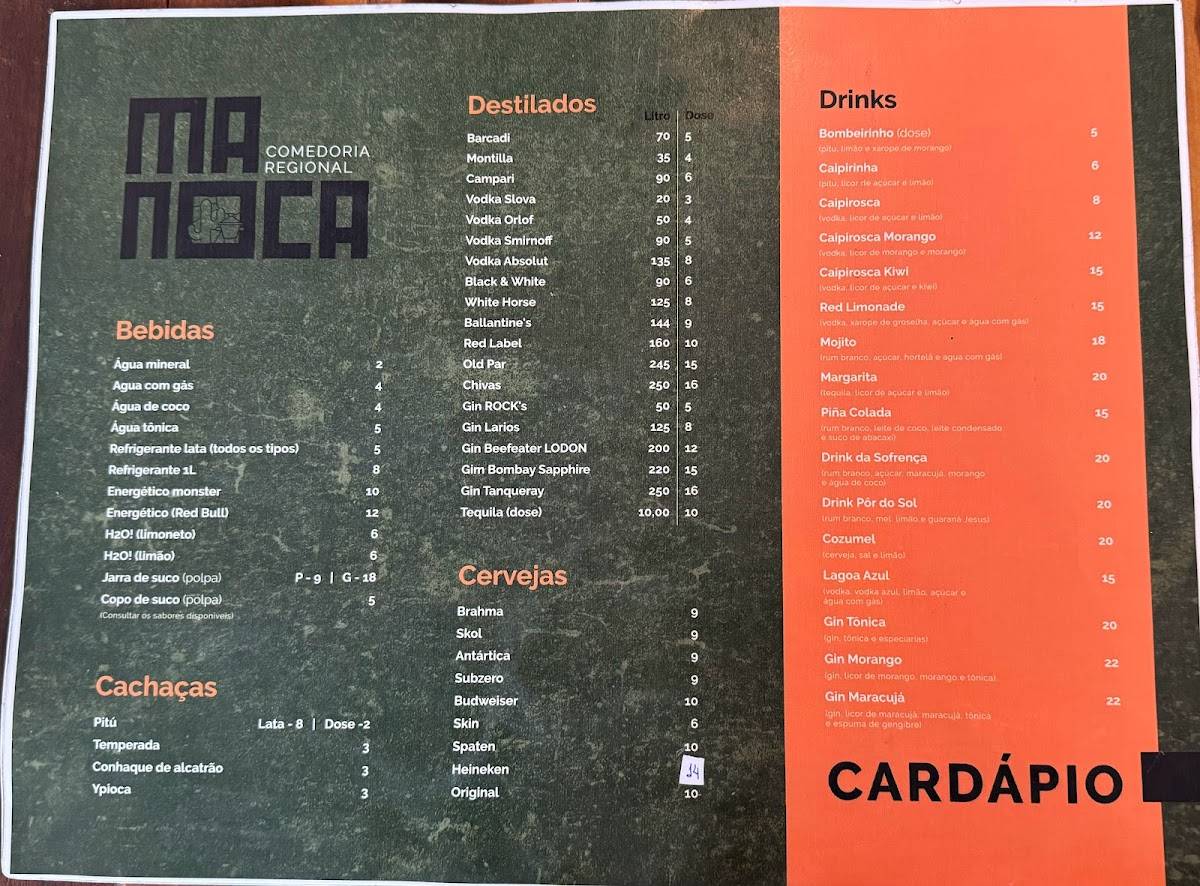 Manoca cardápio