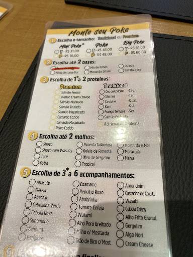 Menu Poke Santa Rosa cardápio