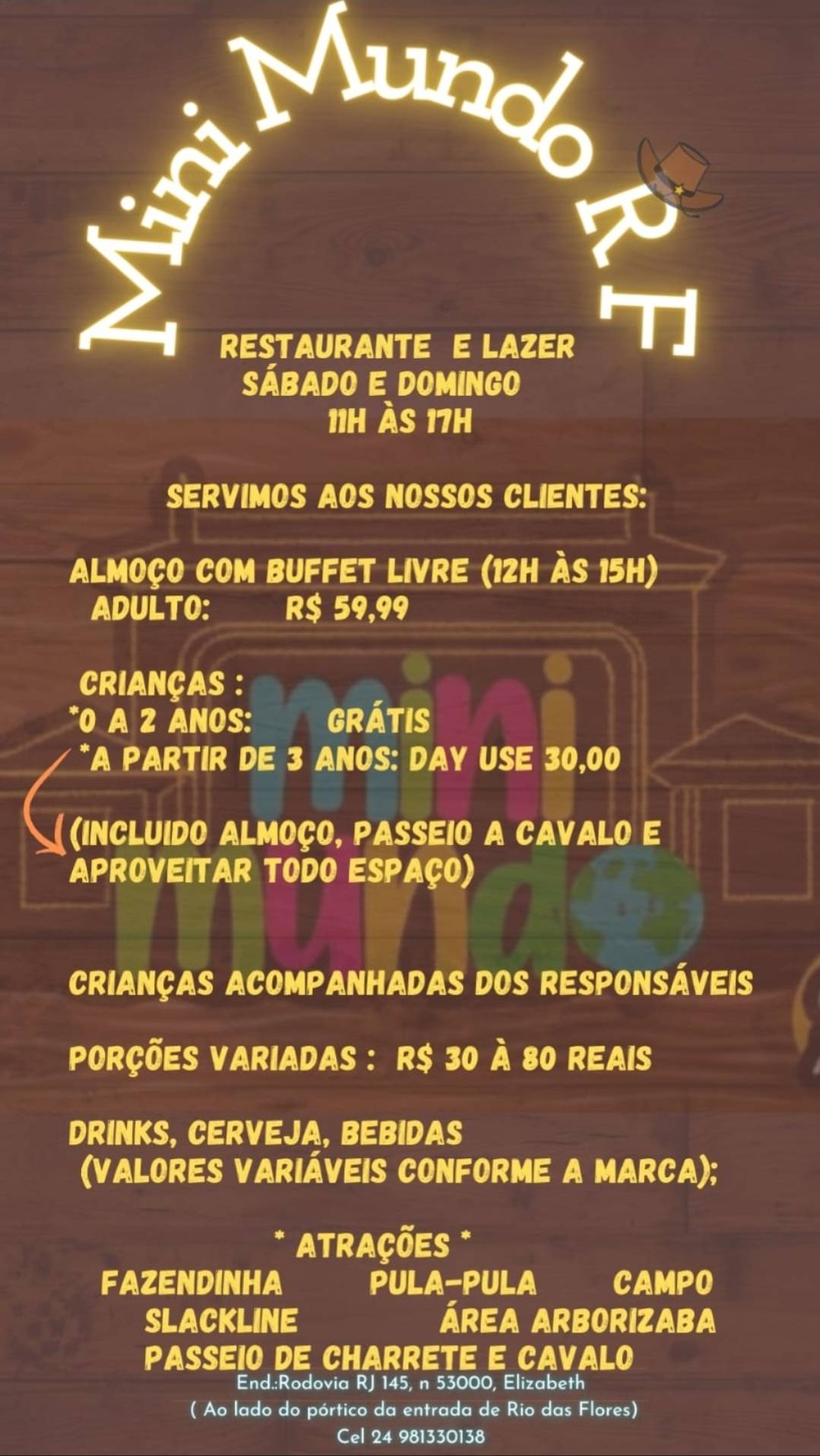 Mini Mundo R F cardápio