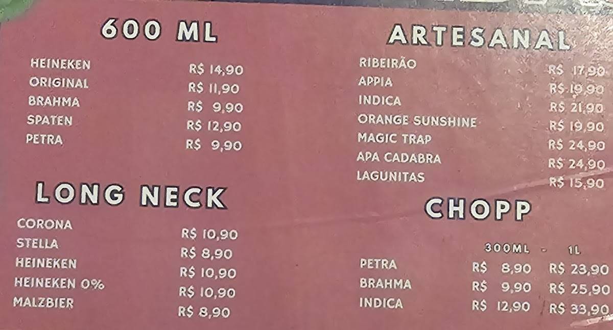 OINC Bar RJ cardápio