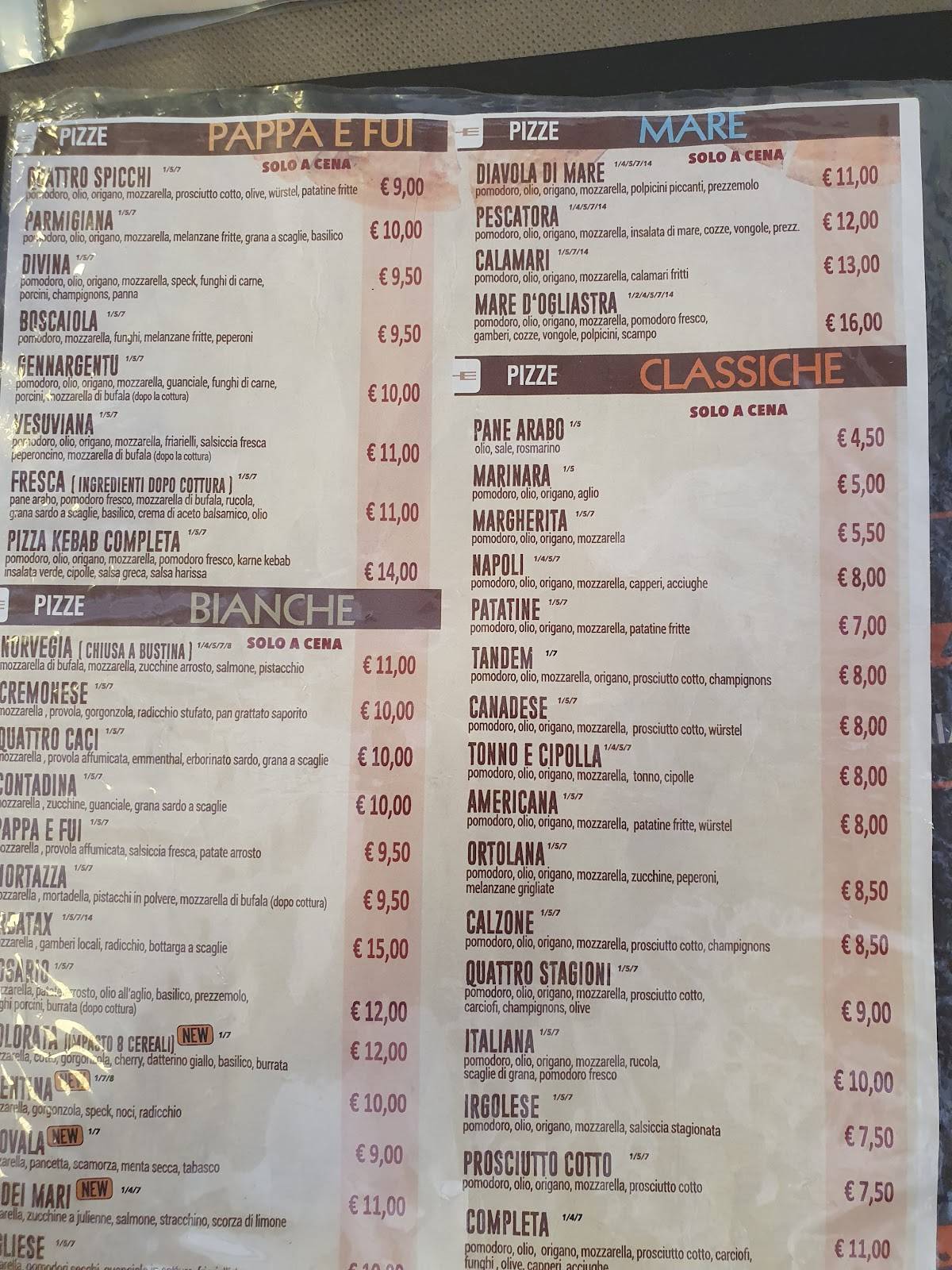 Menu di Pappa e Fui 