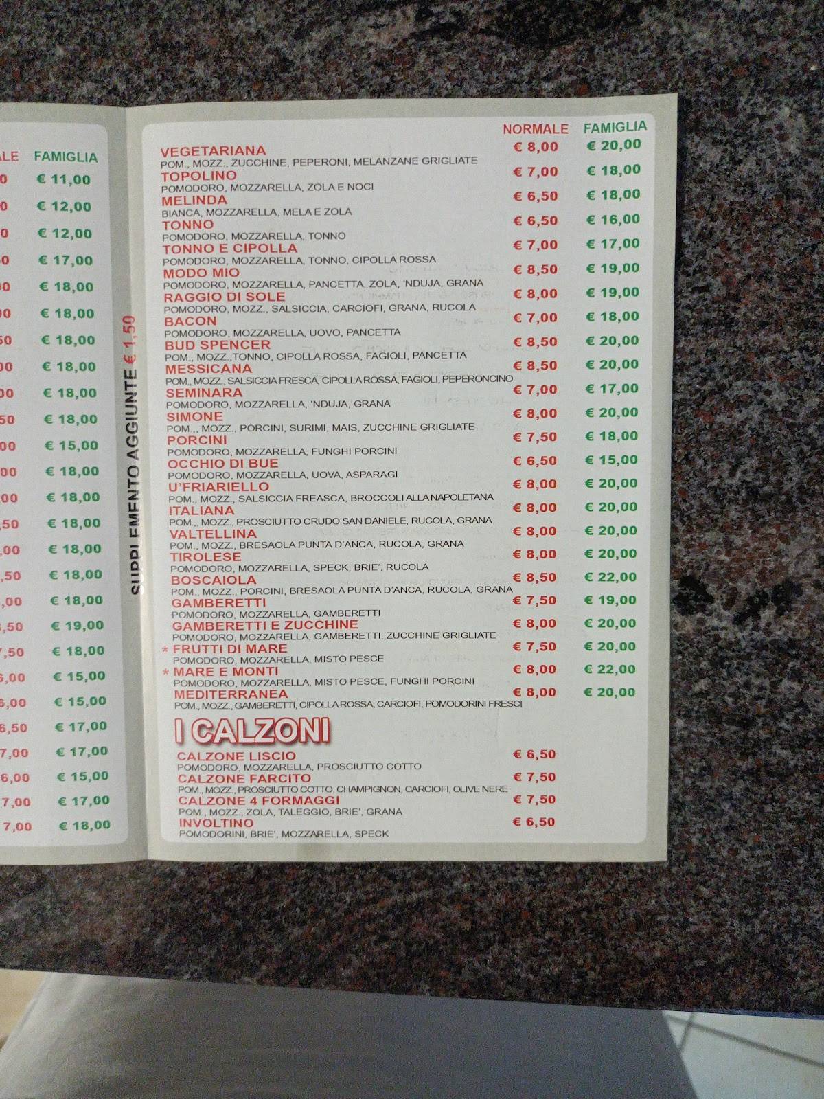 Menu di Pizzeria Da Raffaele 