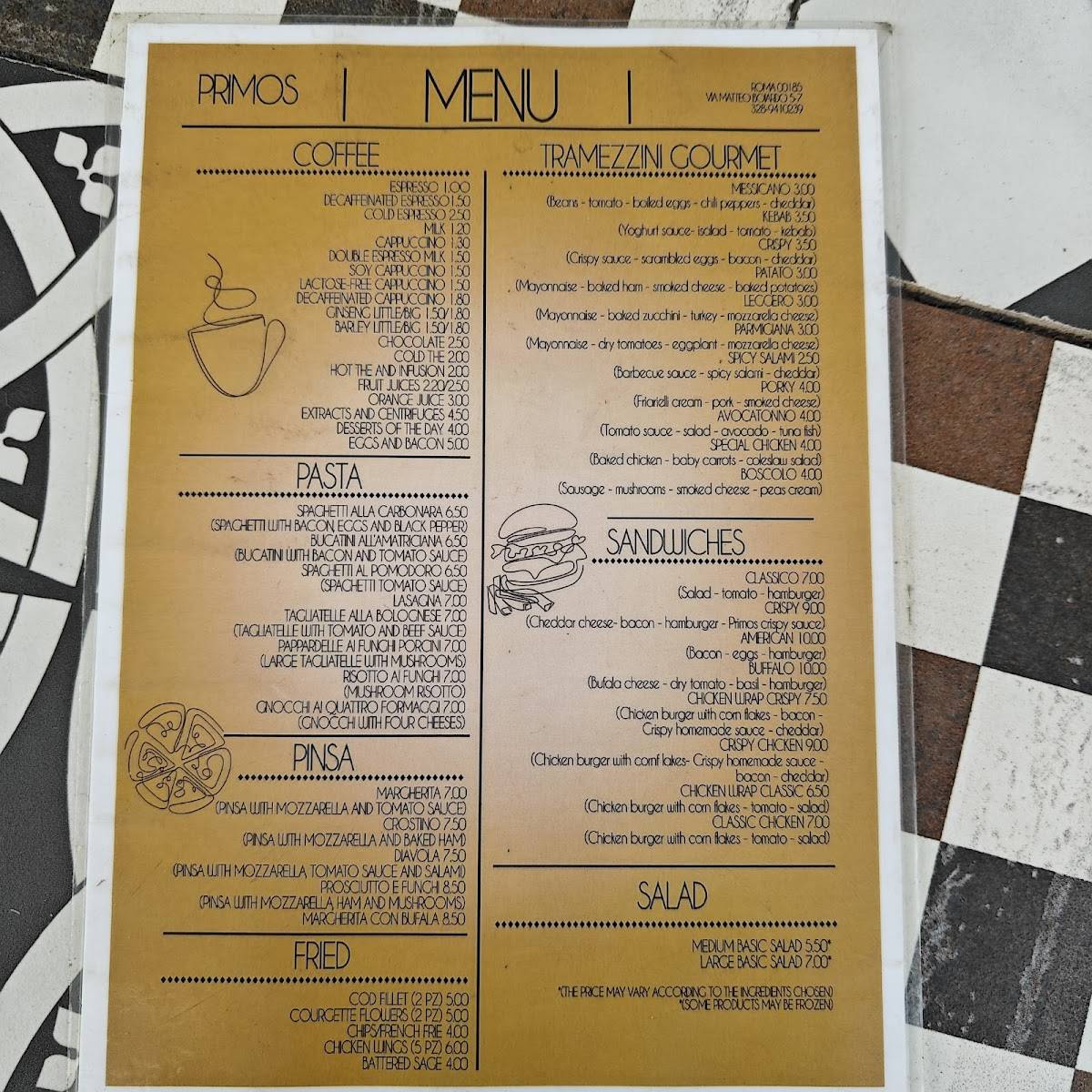 Menu di Primos Bar 