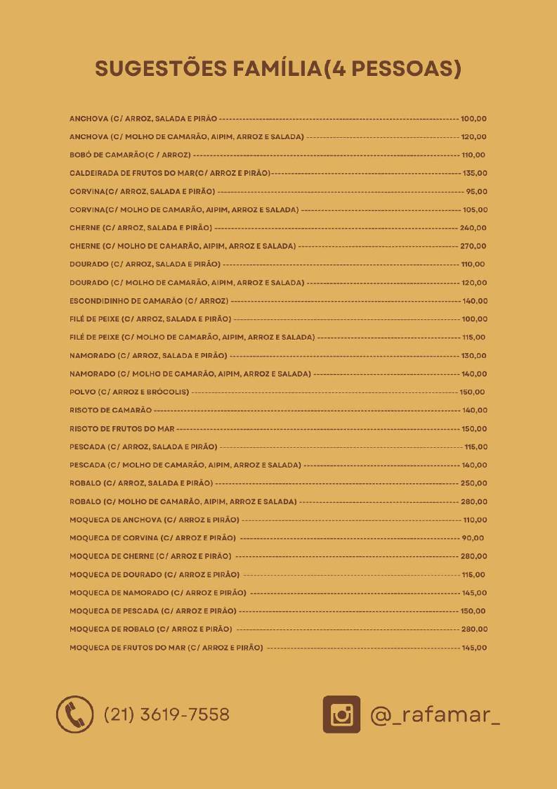 Rafamar cardápio