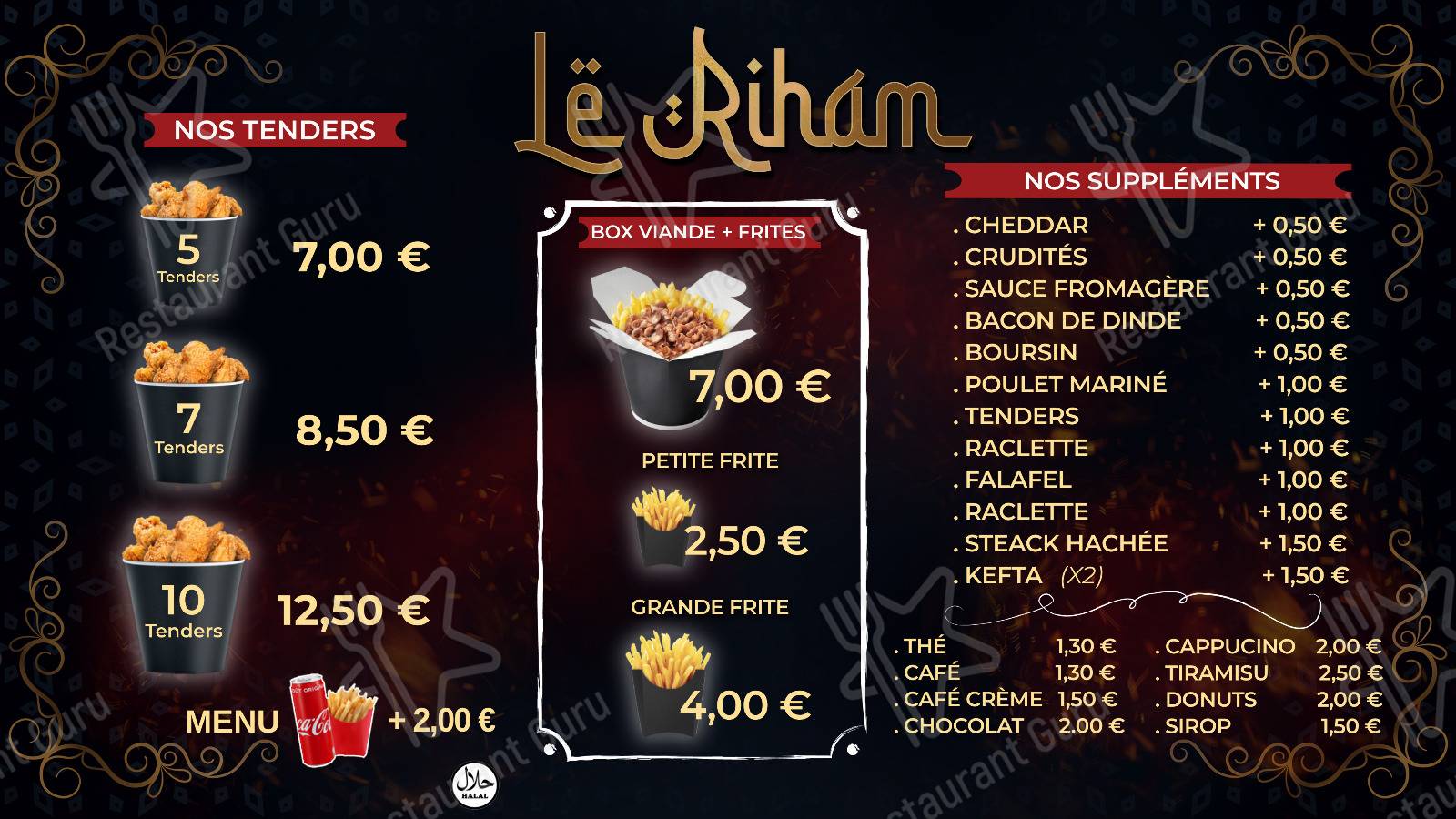 Menu pour Le Riham - repas et boissons