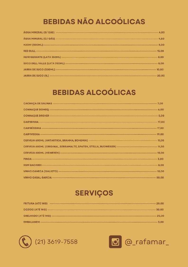 Rafamar cardápio