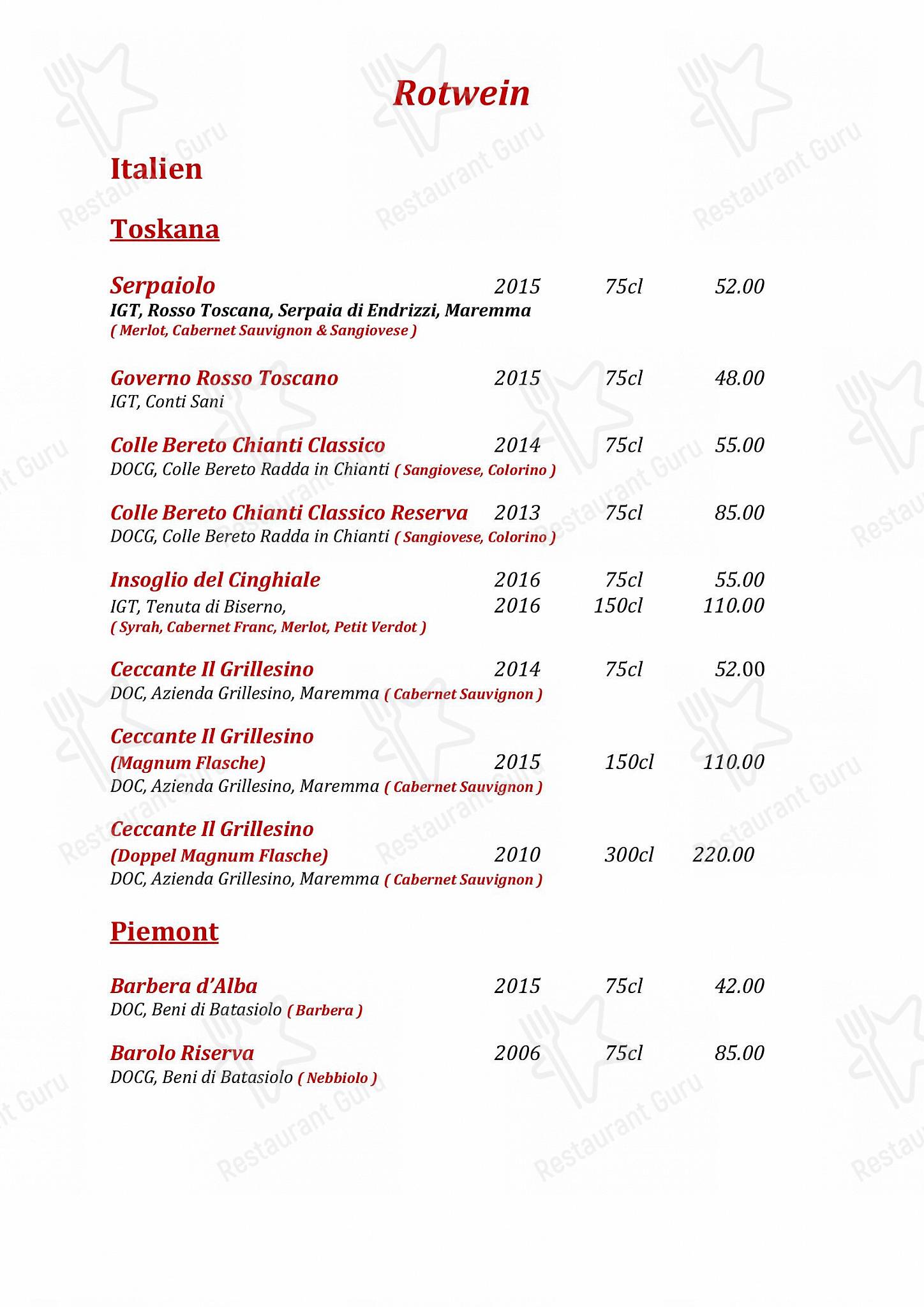 Wine Menu per Rathskeller Olten ristorante