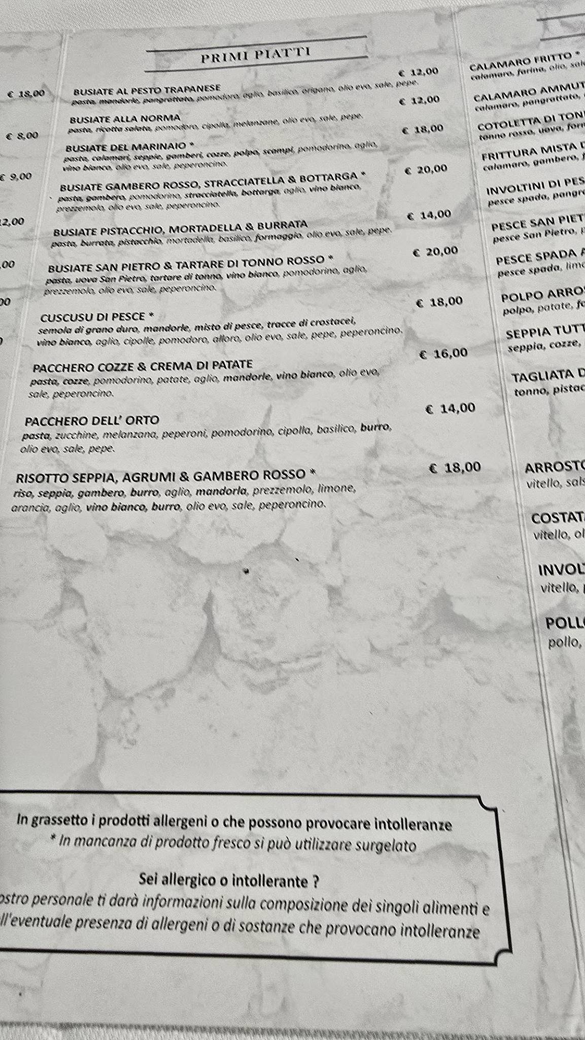 Menu di Ristorante Caffè San Rocco 