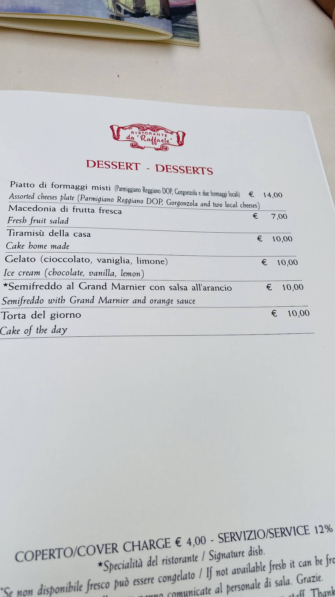 Menu di Ristorante da Raffaele 