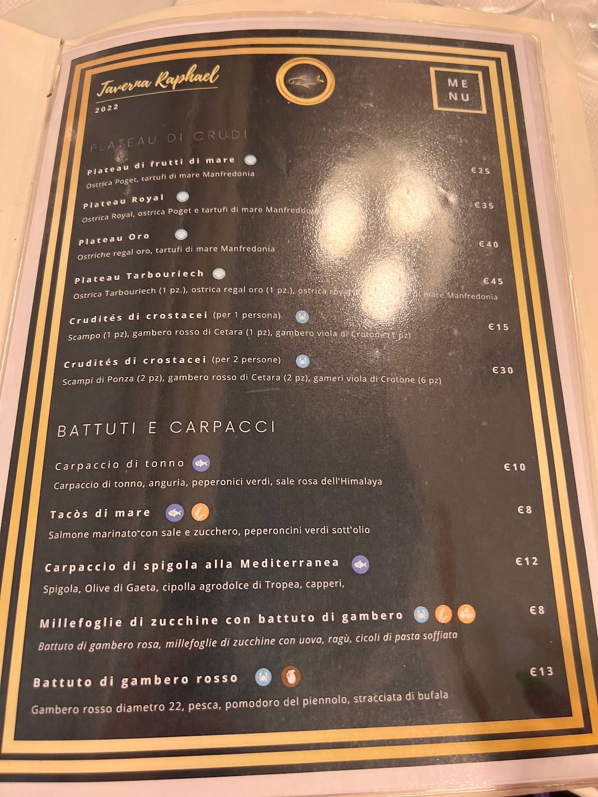 Menu di Taverna Raphael 