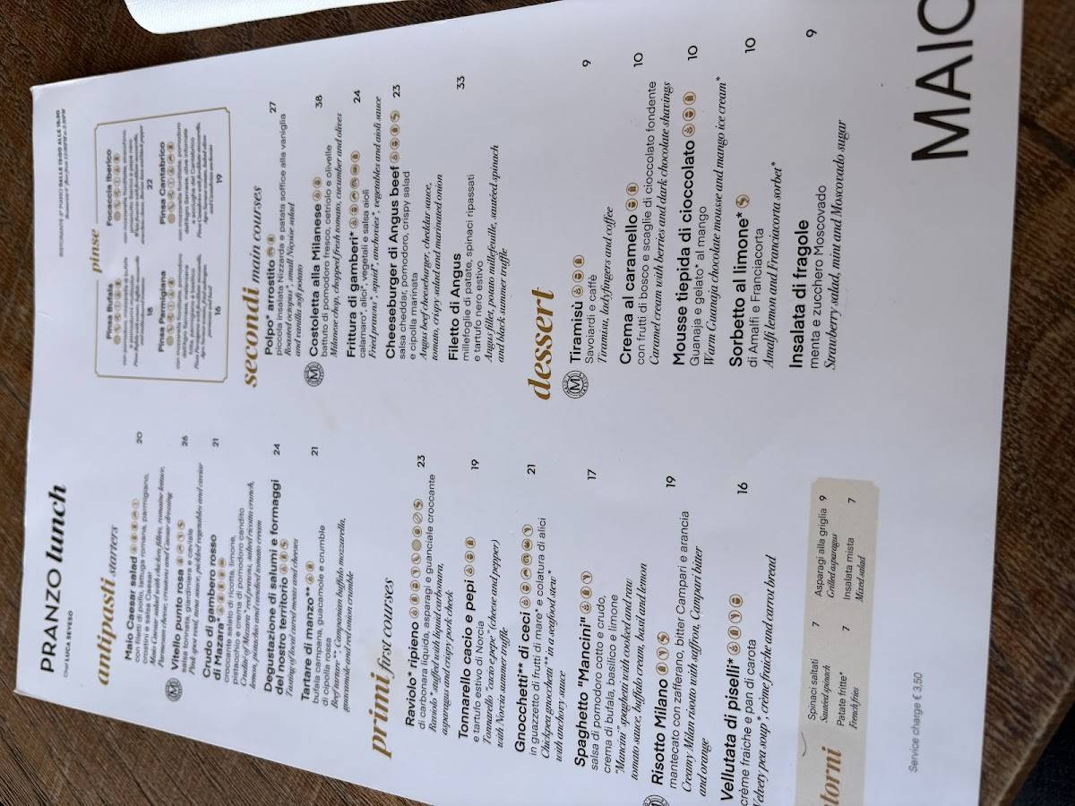 Menu di Terrazza e bar Rinascente 