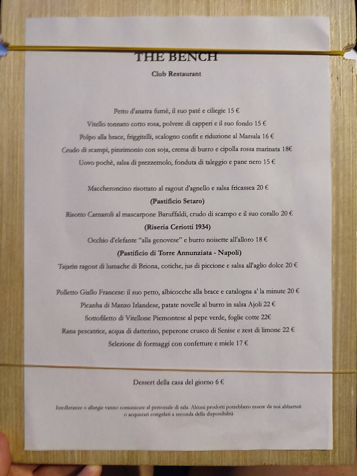 Menu di The Bench Ristorante 