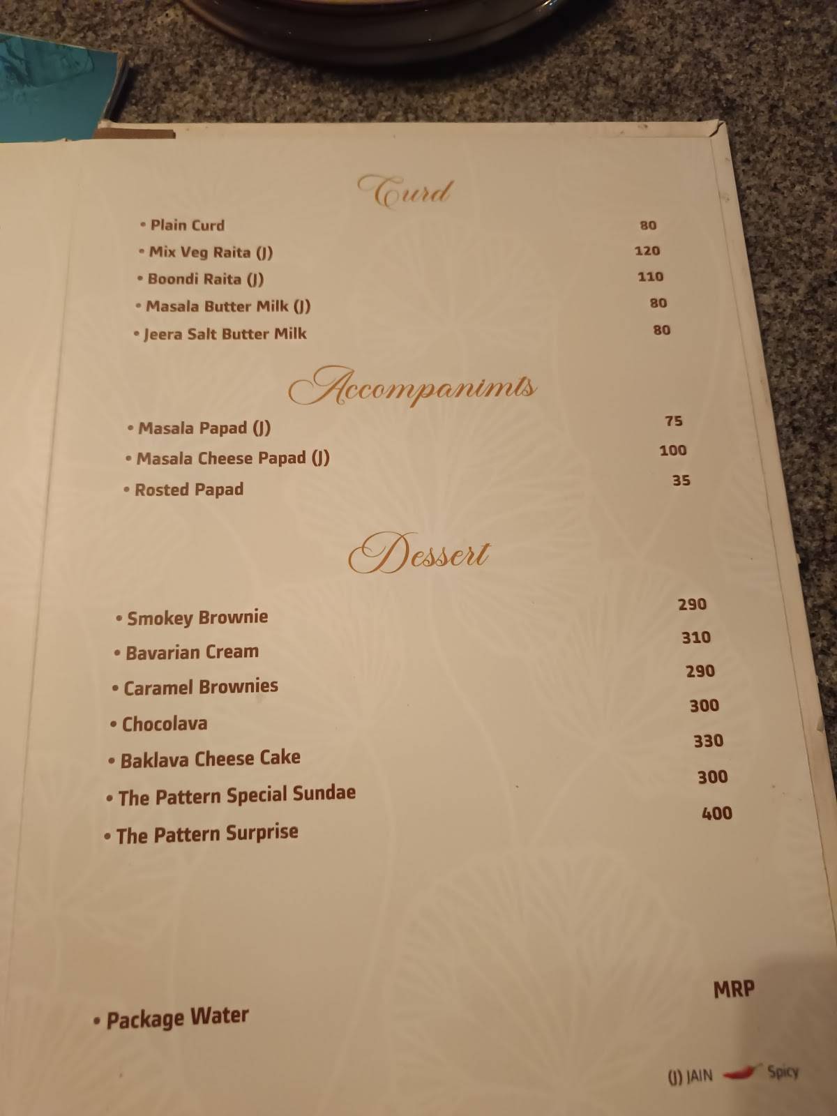 The Pattern – Restaurant in Vasna Bhayli menu