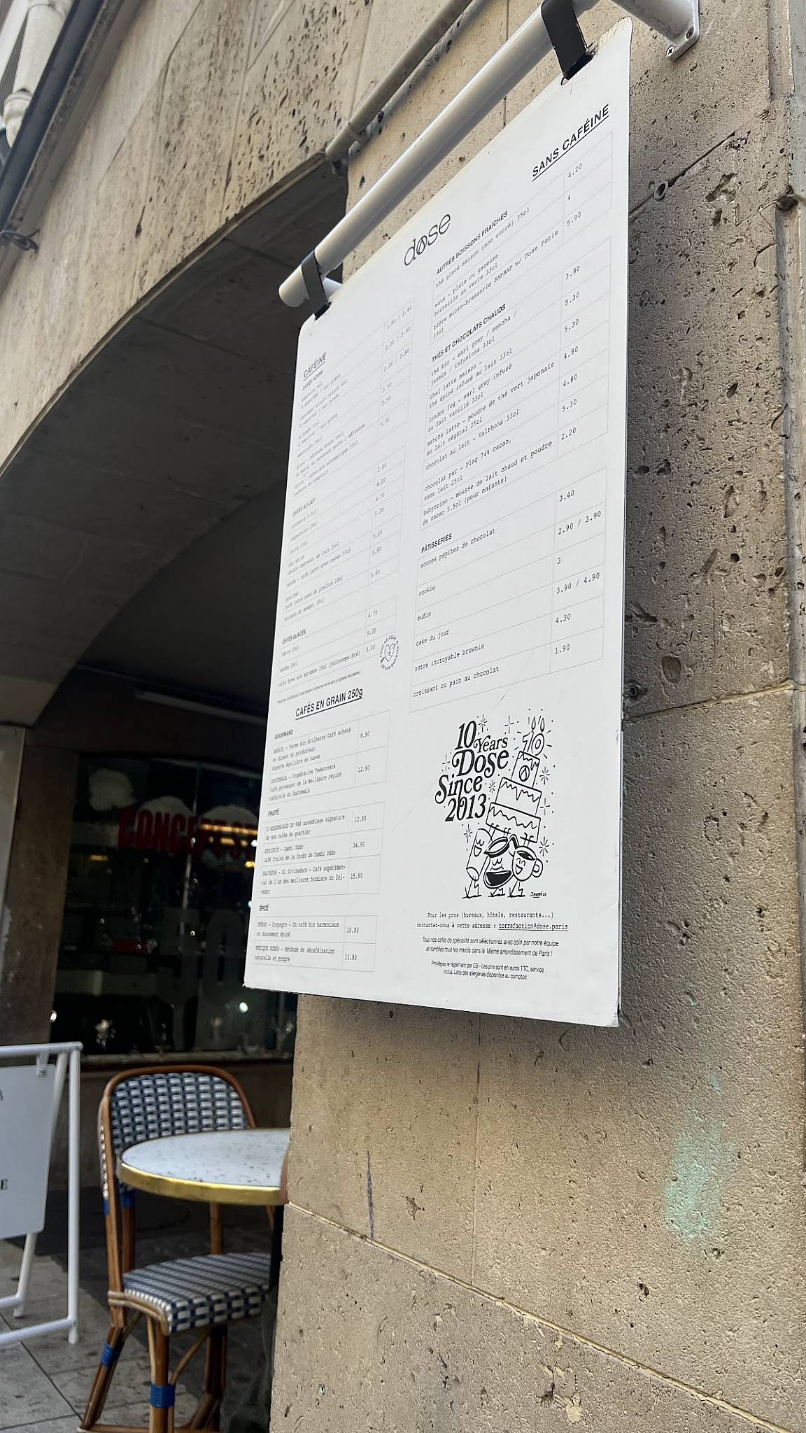 Menu de Café Dose Paris • Mouffetard