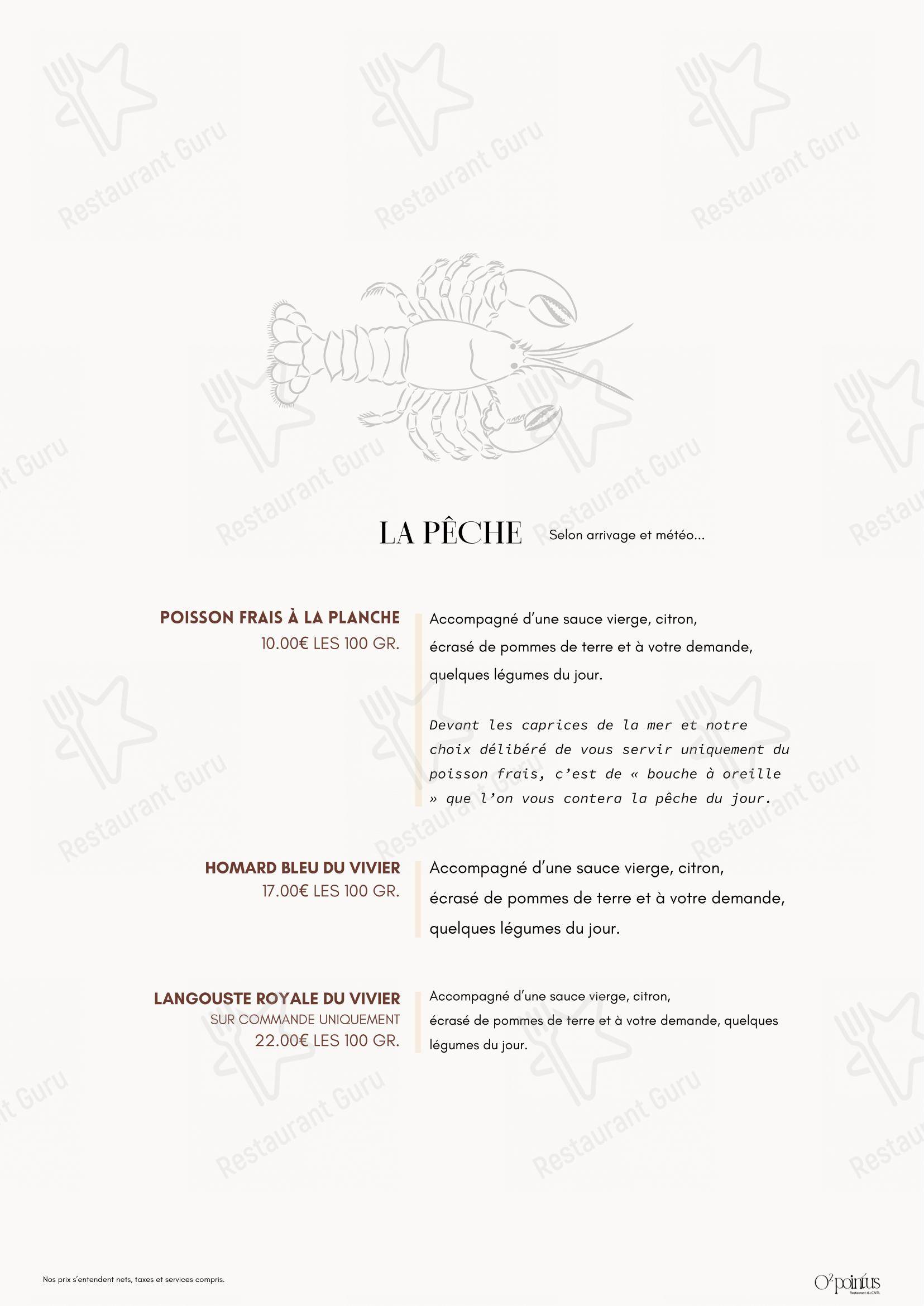 Menu bar pour O'2 Pointus restaurant