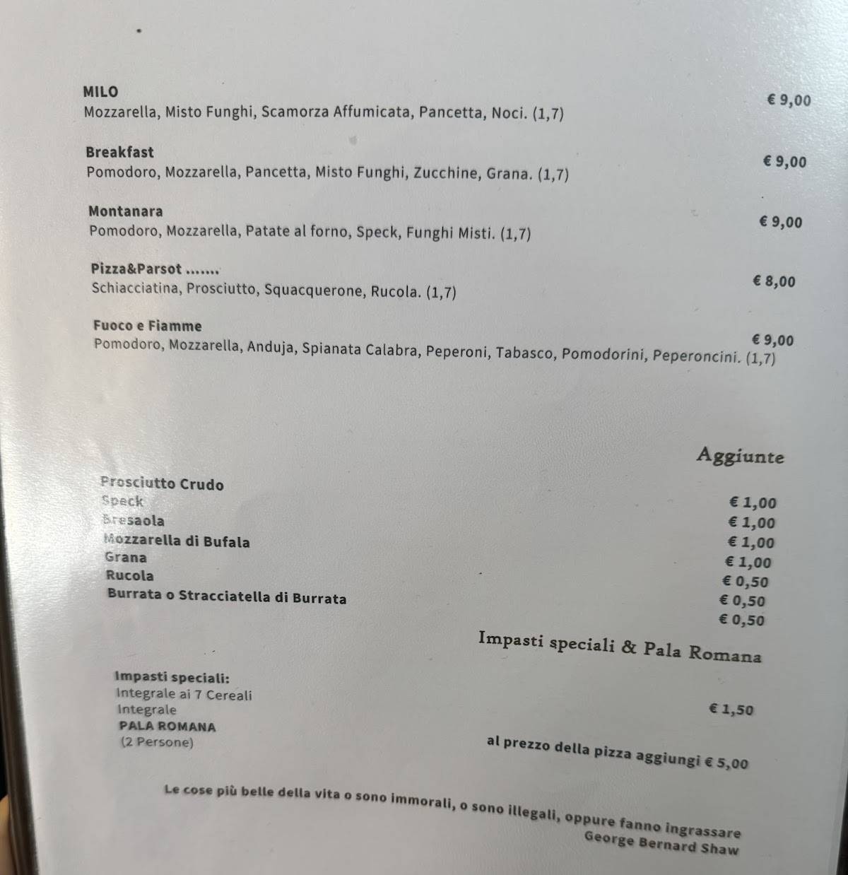 Menu di AMARE Ristorante 