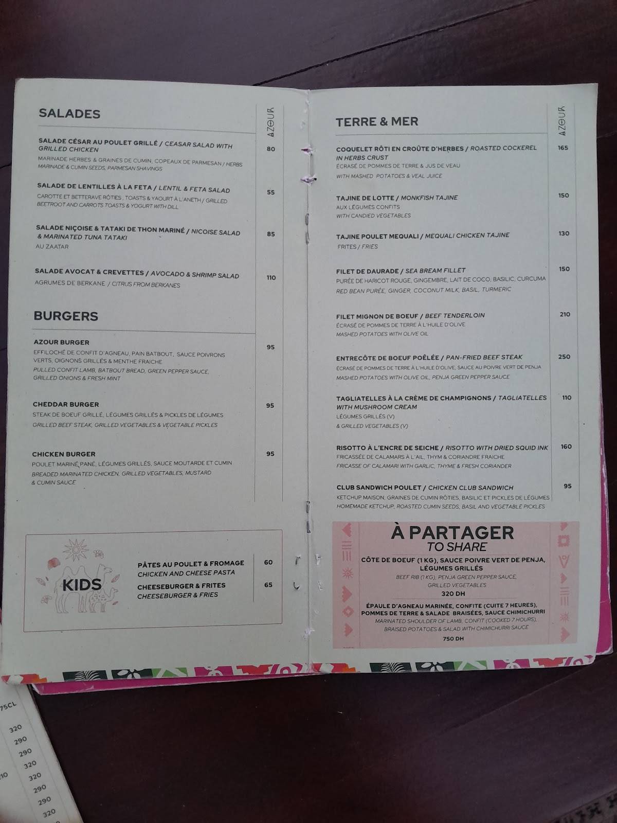 Menu de AZOUR Rabat Rooftop & Lounge