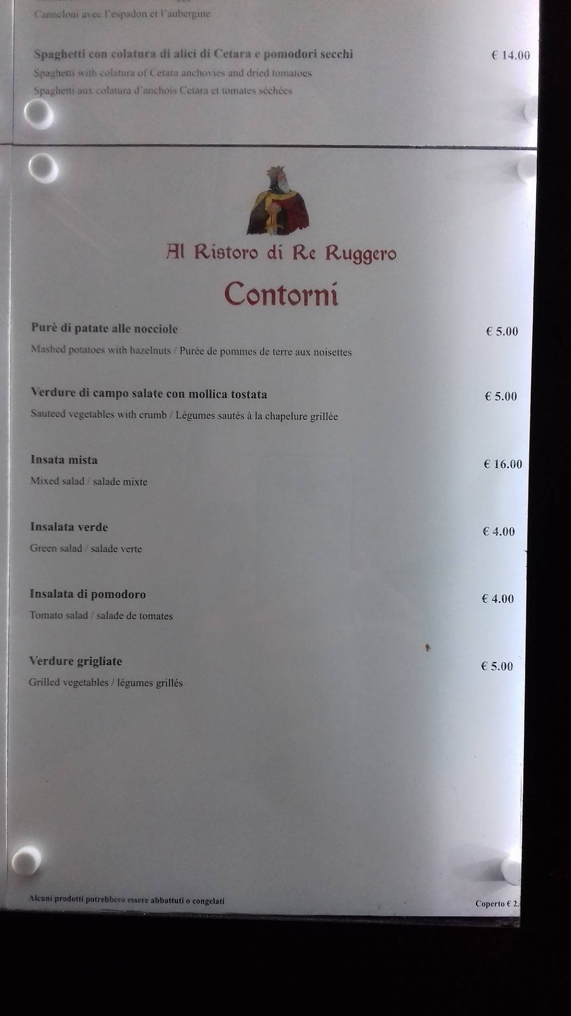 Menu di Al Ristoro Di Re Ruggero 