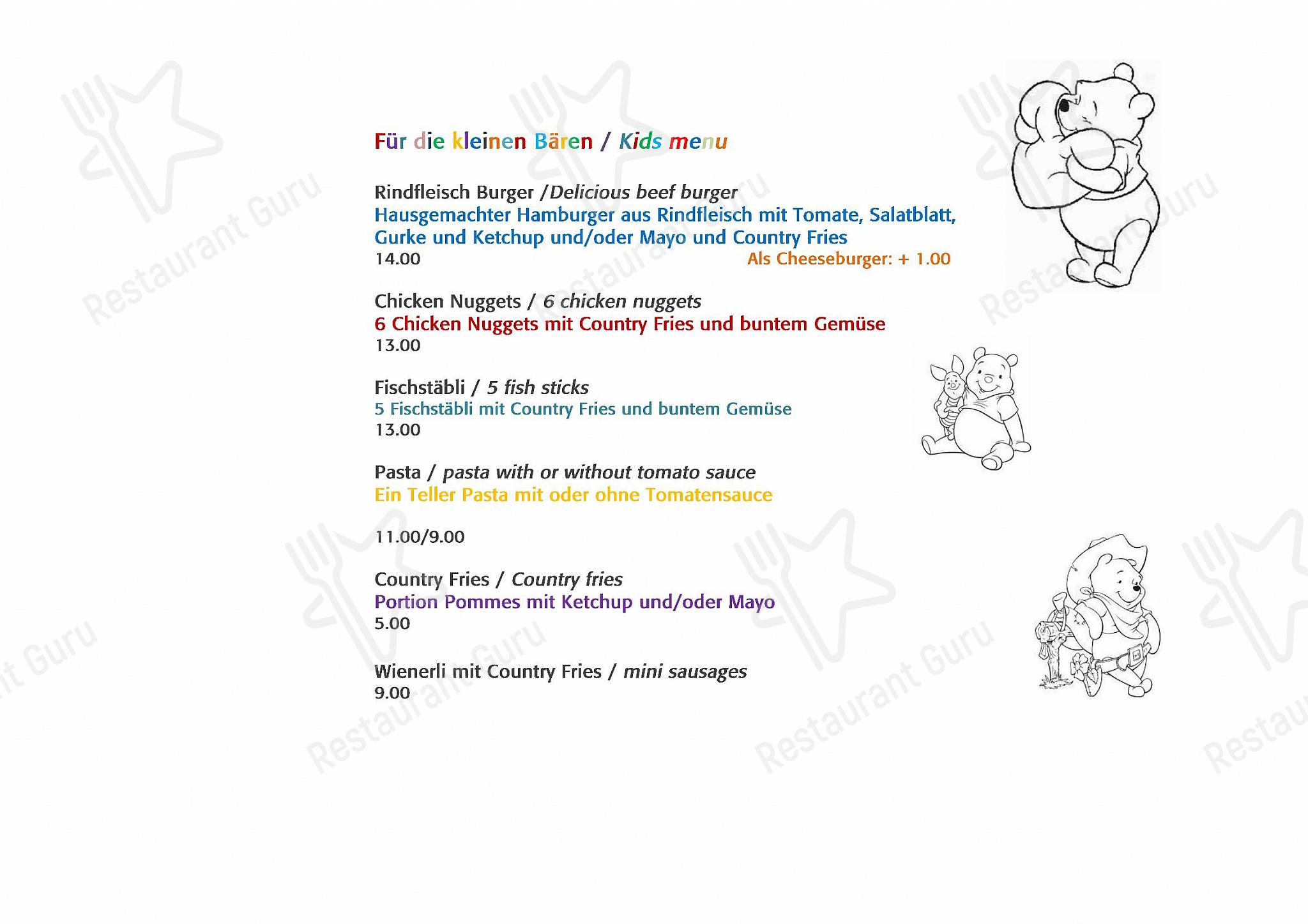 Takeaway Menu per BÄR'S Café Bistro Lounge ristorante