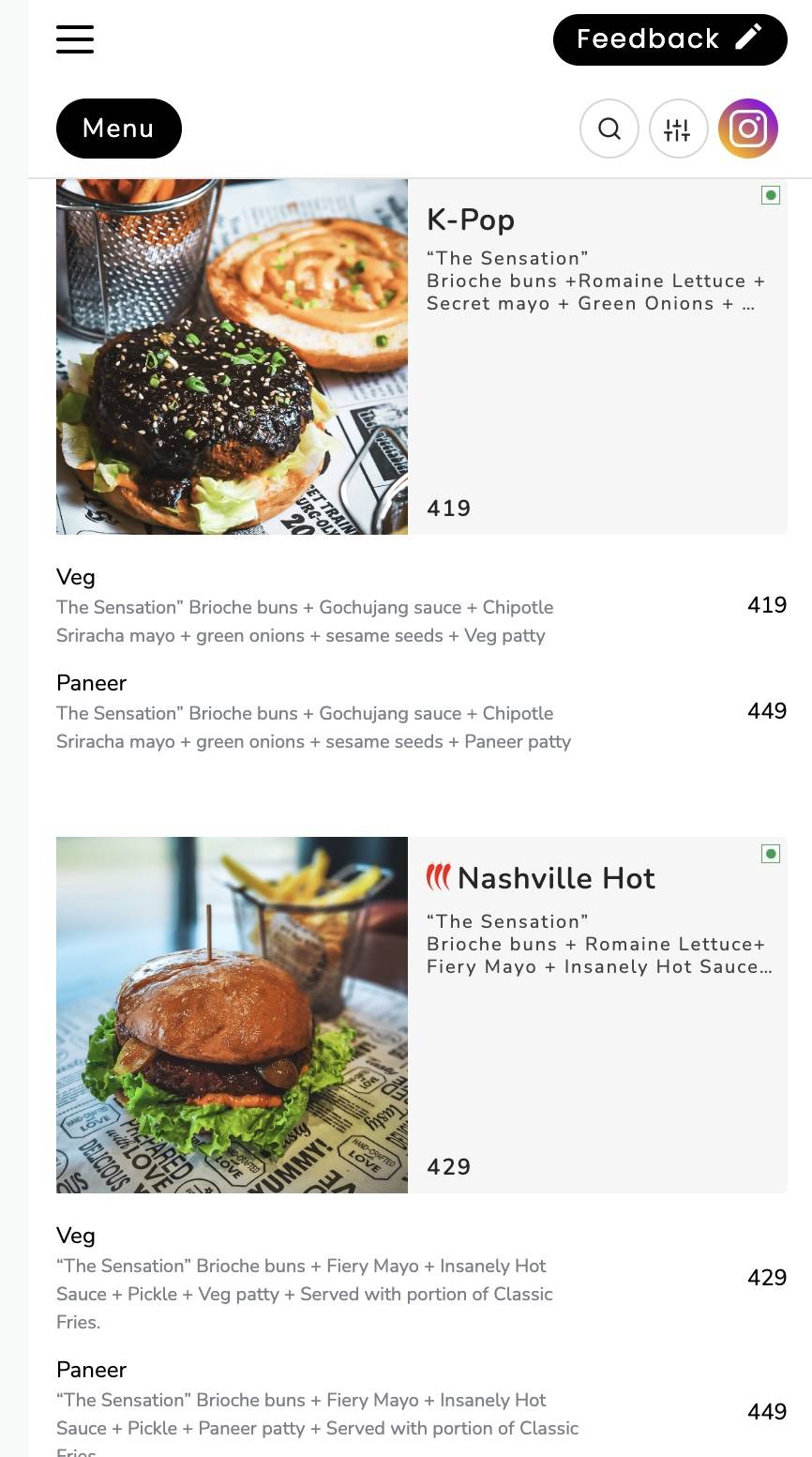 Burger Bar Ramdaspeth menu