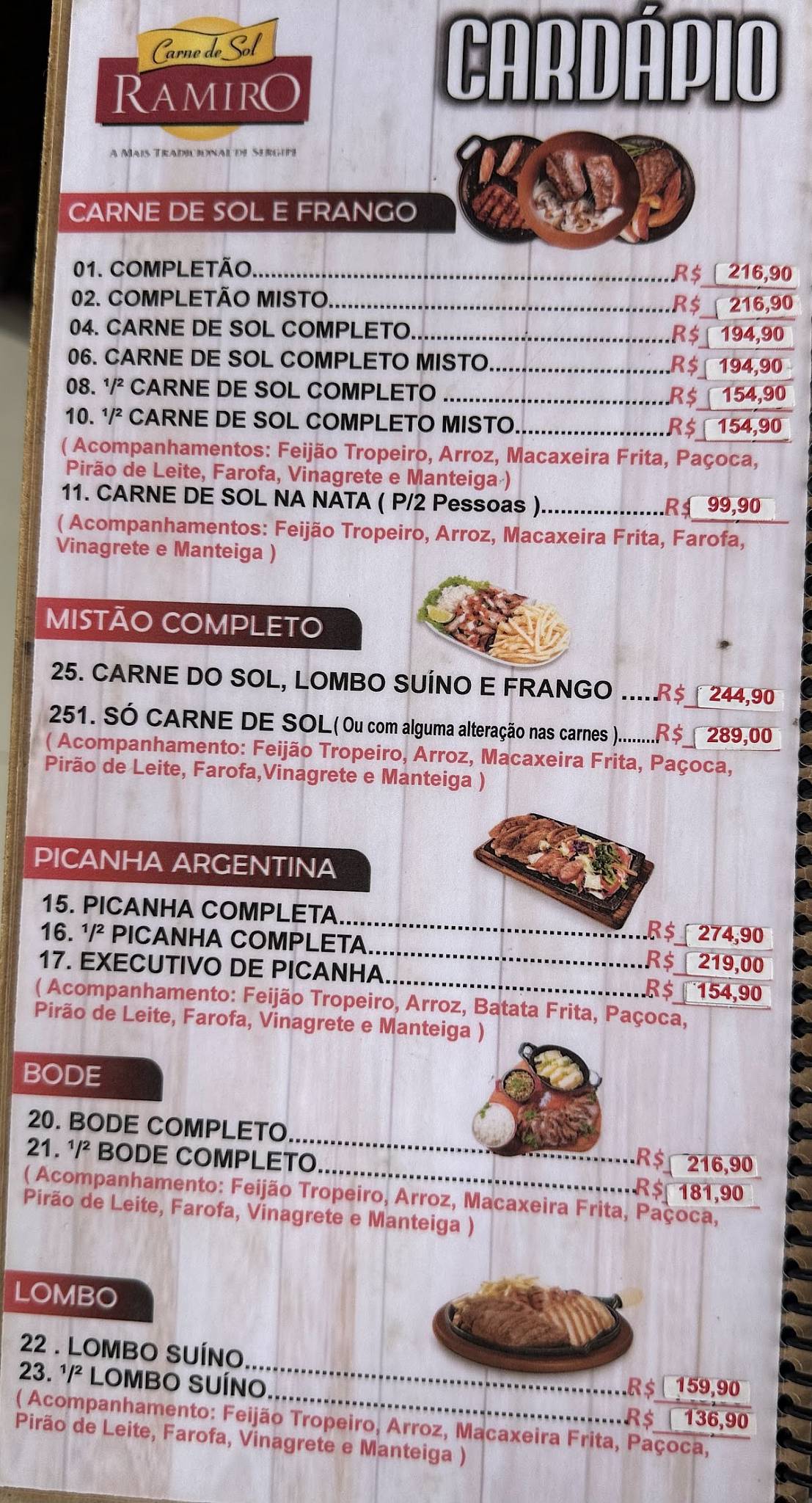Ramiro cardápio