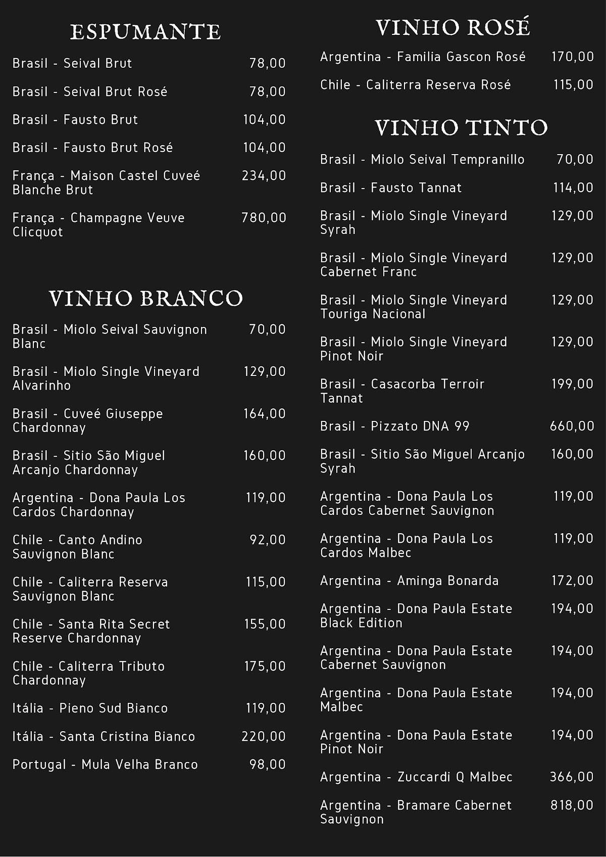 Cave Ristoranti cardápio