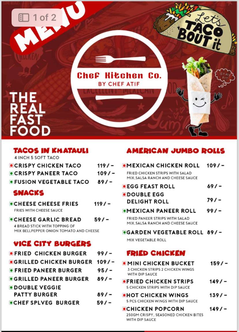 Chef Kitchen Co. menu