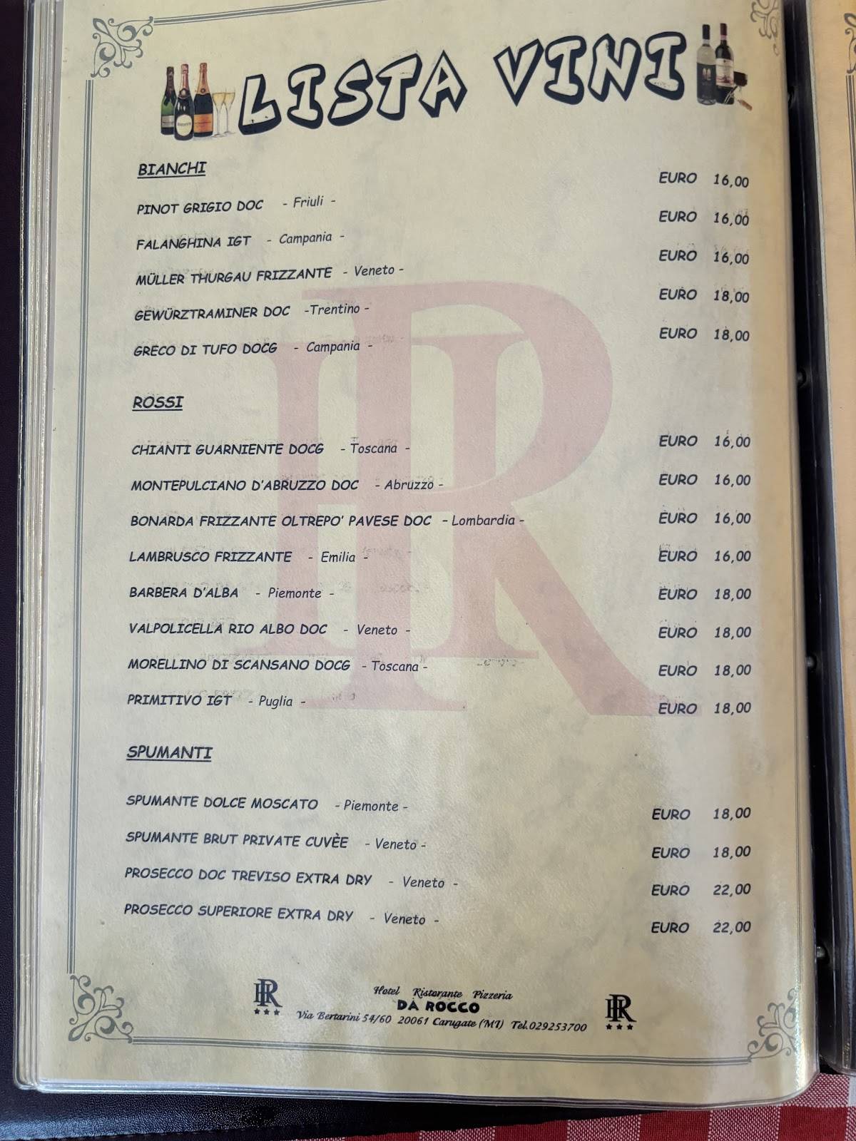 Menu di Da Rocco Ristorate Pizzeria 